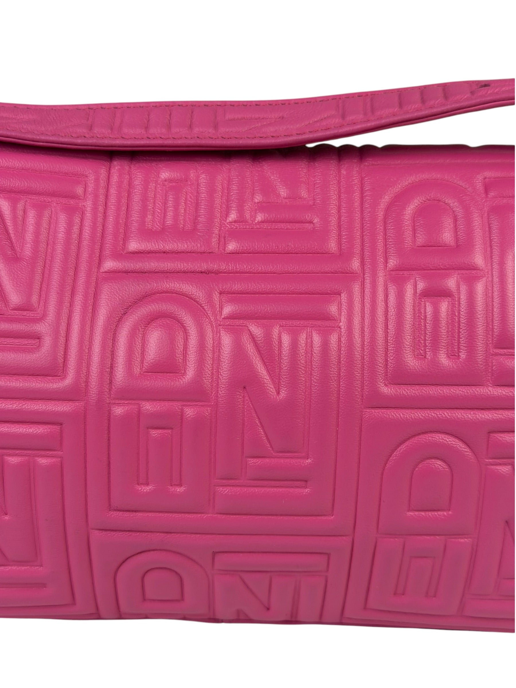 Fendi Pink Leather Logo Embossed Baguette