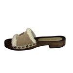 Miu Miu Suede Lining Dyed Sheep Fur Wooden Sandals