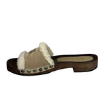 Miu Miu Suede Lining Dyed Sheep Fur Wooden Sandals
