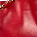 Chanel Red Quilted Lambskin Chain Tote Bag 1990