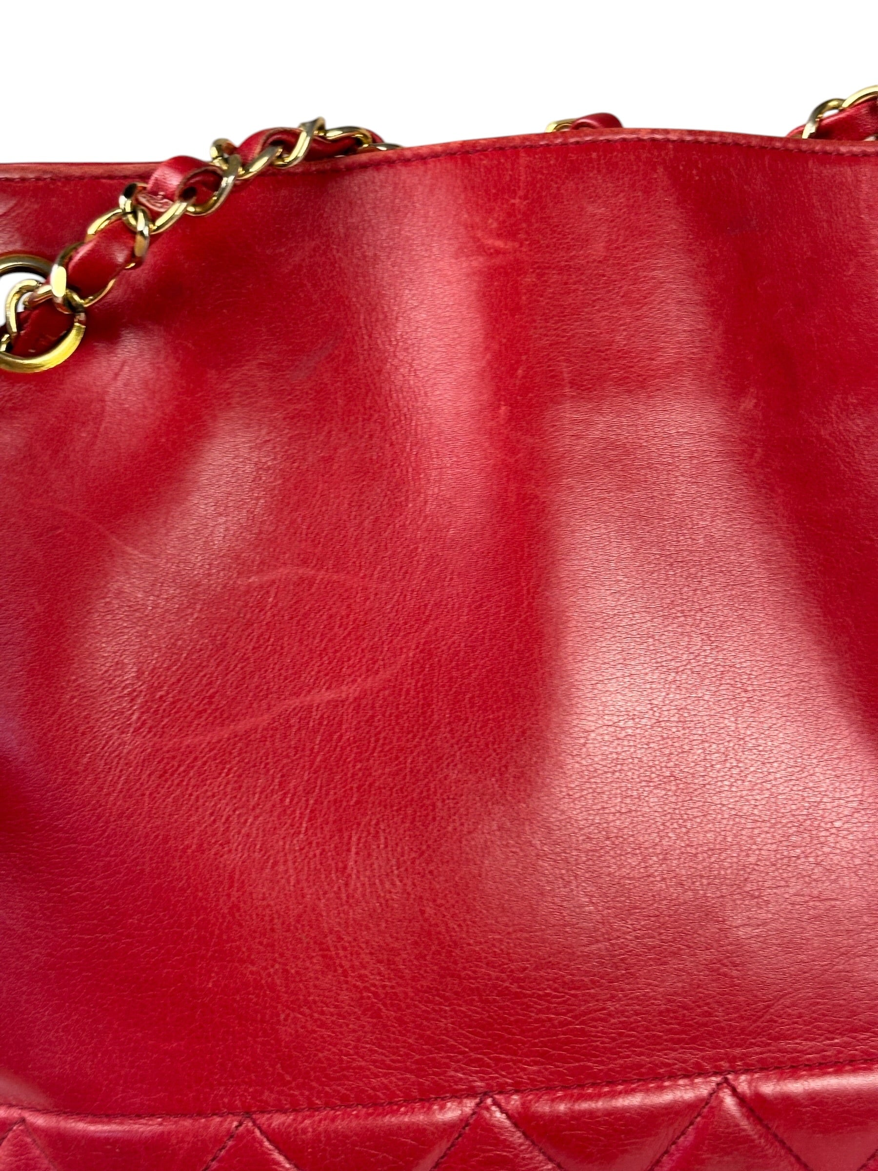 Chanel Red Quilted Lambskin Chain Tote Bag 1990