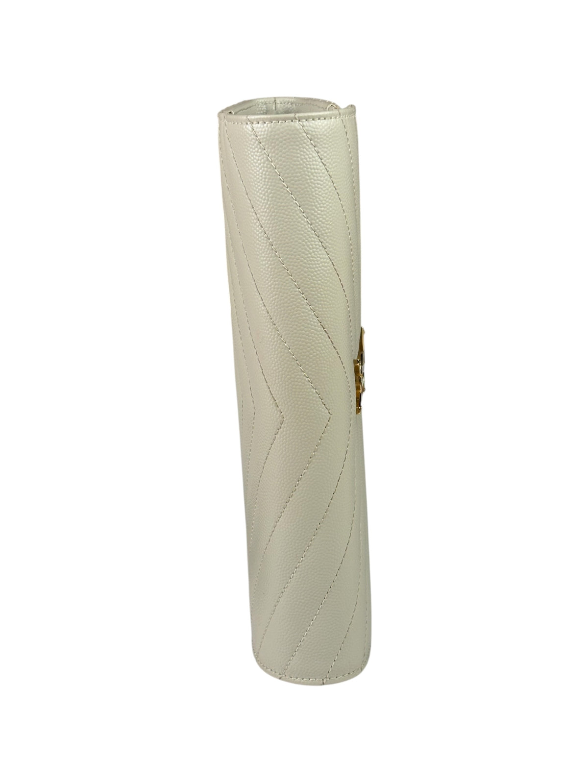 YSL Cream Pebbled Leather Cassandre Envelope Small Wallet On Chain