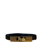 Celine Vintage Black Leather Horse Carriage Rectangular Plate Buckle Belt