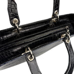 Christian Dior Rare Black/Navy Croc Embossed Lady Dior Handbag