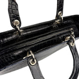 Christian Dior Rare Black/Navy Croc Embossed Lady Dior Handbag