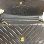 Chanel Vintage Black Chevron Flap Shoulder Bag- Late 1990's
