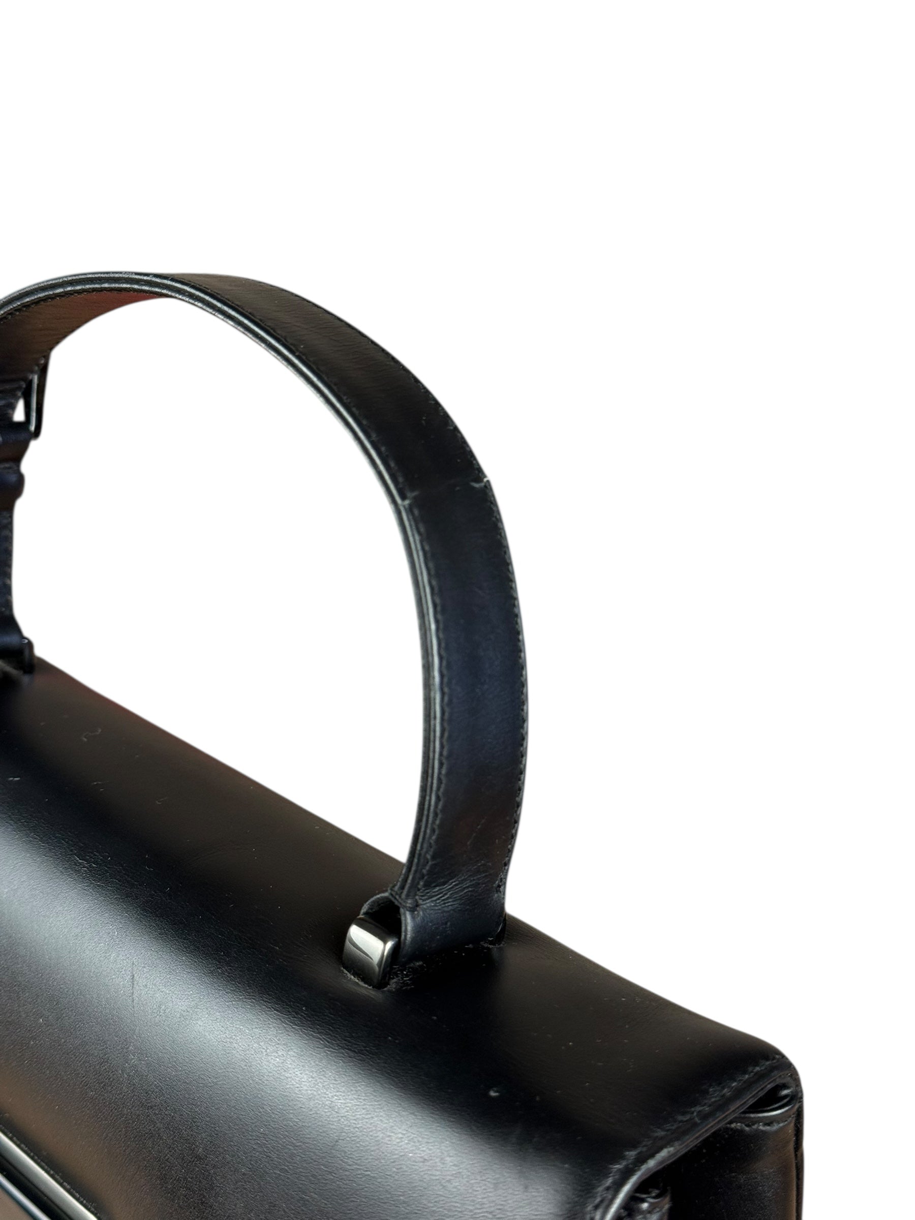 Prada Vintage Black Leather Top Handle Bag