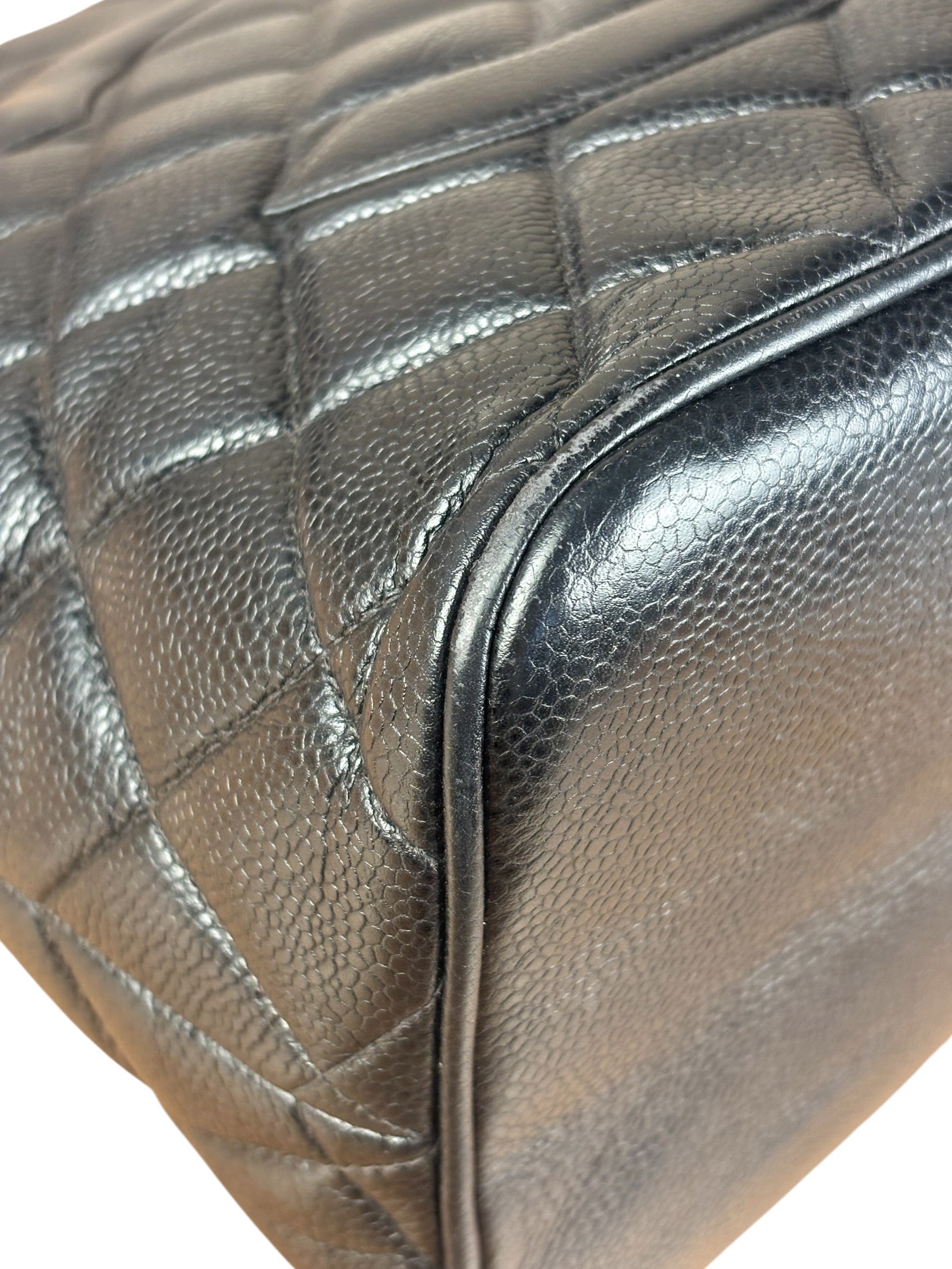 Chanel Vintage CC Black Quilted Caviar Leather Medallion Tote Bag 2002