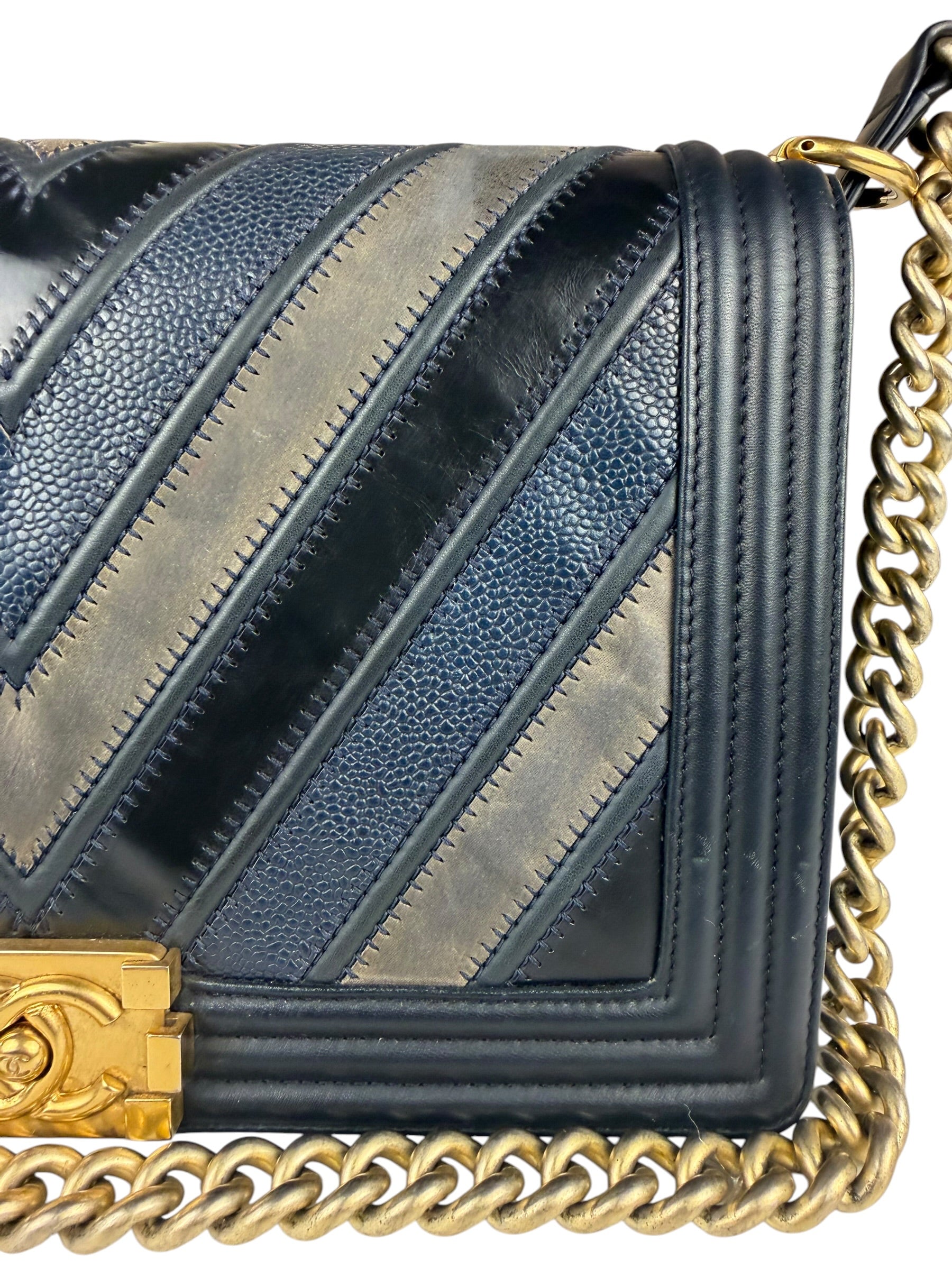 Chanel Tricolor Chevron Leather Old Medium Boy Flap 2016