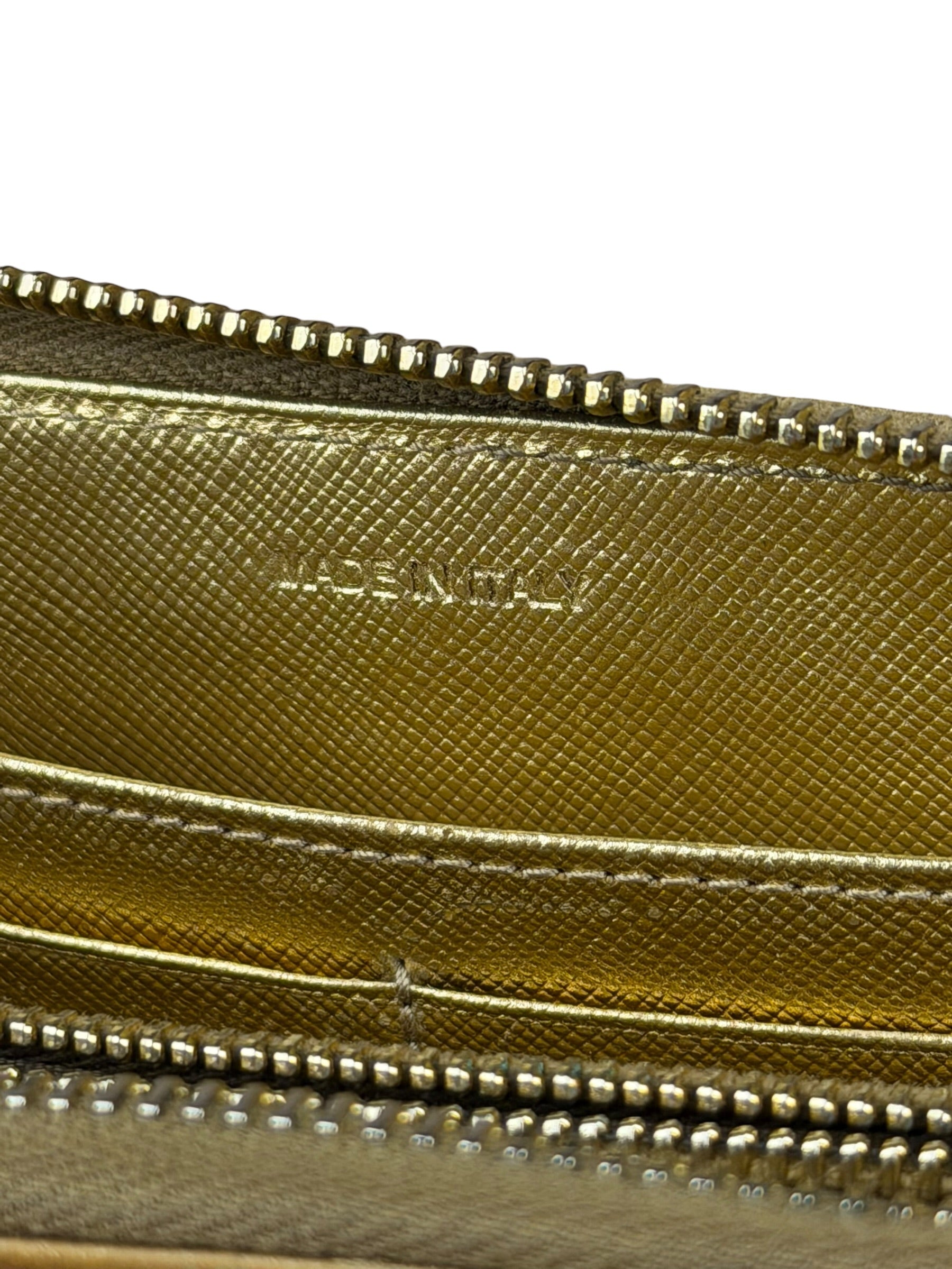 Prada Metallic Gold Saffiano Leather Zip-Around Wallet