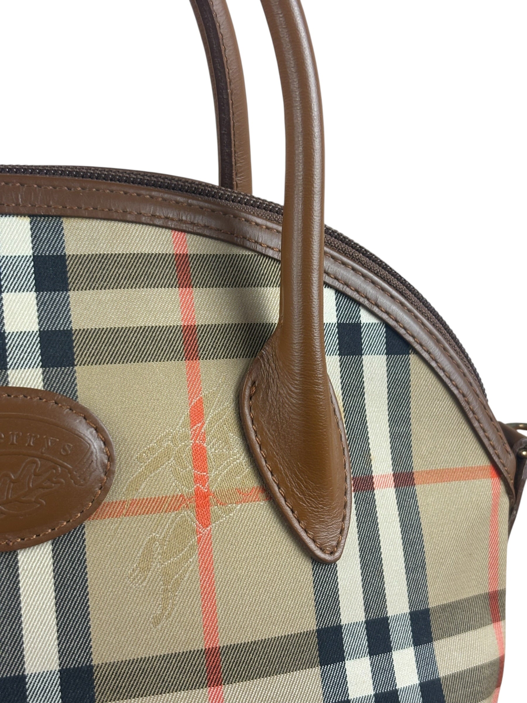 Burberry Vintage House Haymarket Check Dome Satchel Handbag