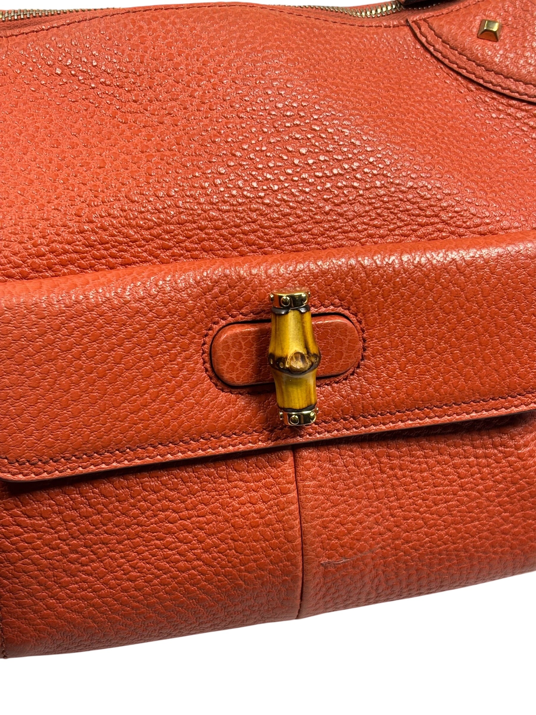 Gucci Orange Pebbled Leather Bamboo Top Handle Hobo Bag