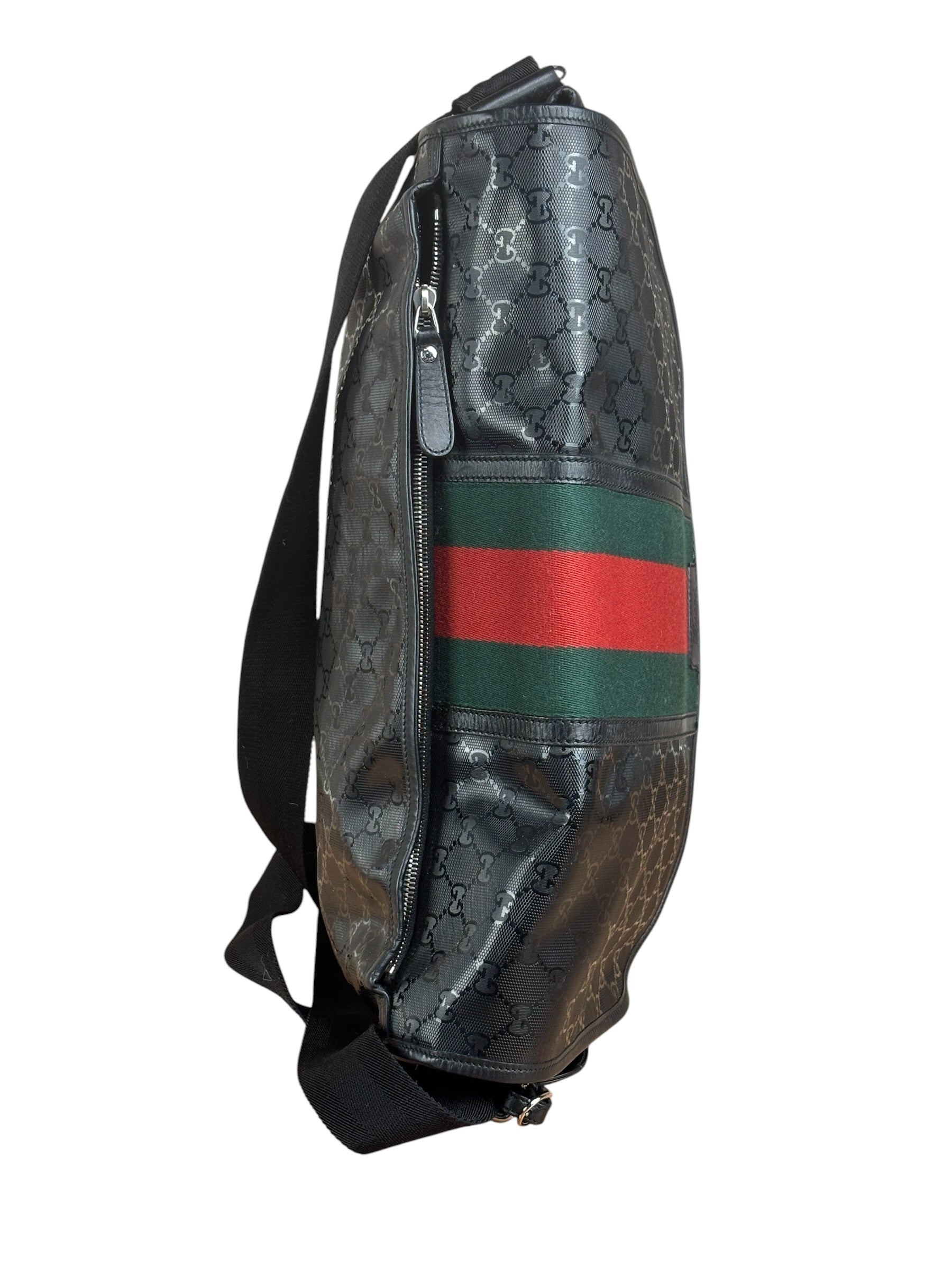 Gucci Black PVC GG Imprime Web Buckle Messenger Bag
