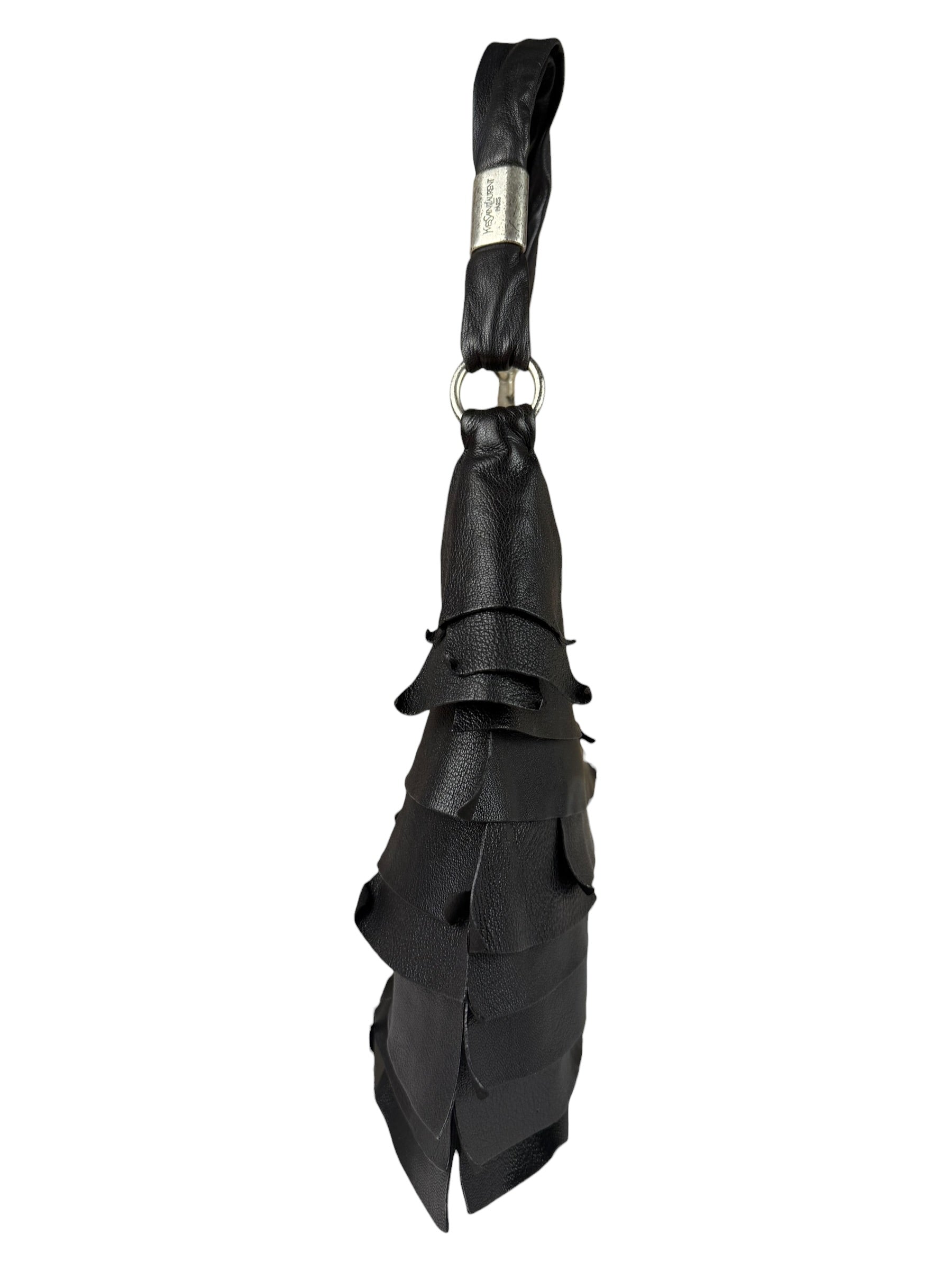 Yves Saint Laurent Black Leather St. Tropez Ruffled Hobo Bag