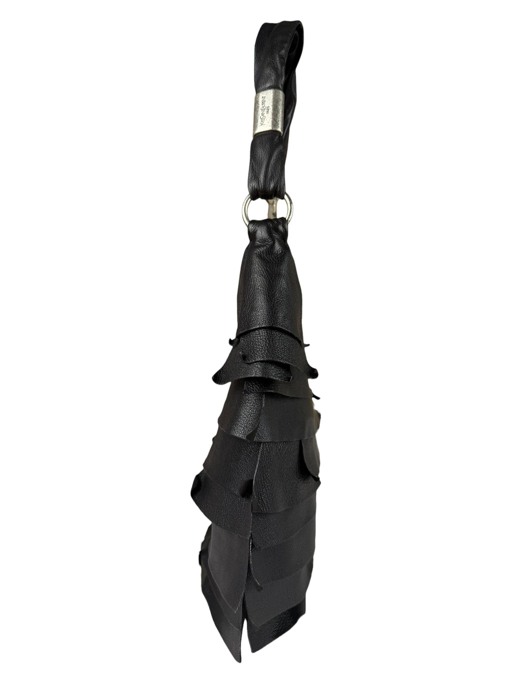 Yves Saint Laurent Black Leather St. Tropez Ruffled Hobo Bag