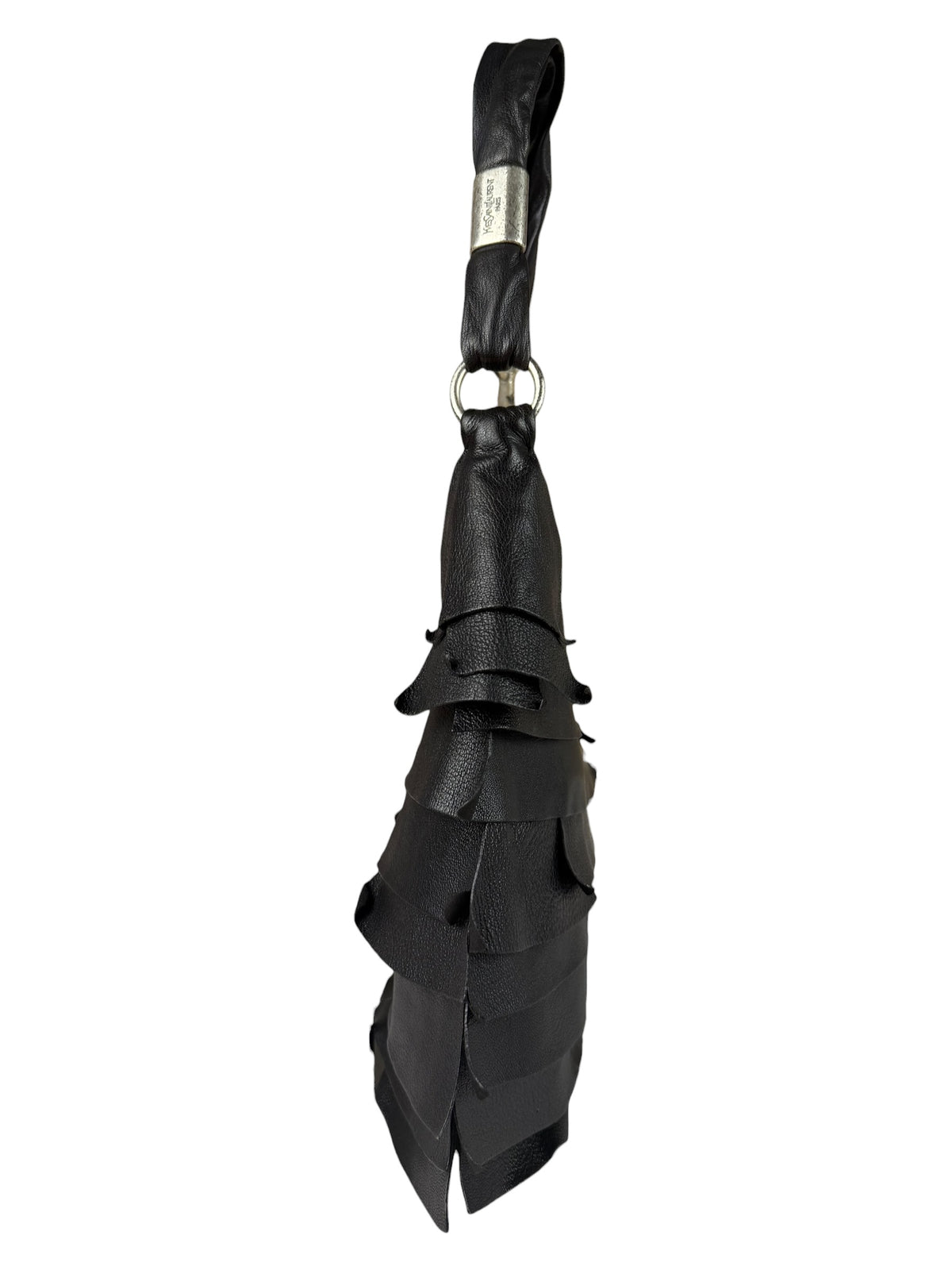 Yves Saint Laurent Black Leather St. Tropez Ruffled Hobo Bag