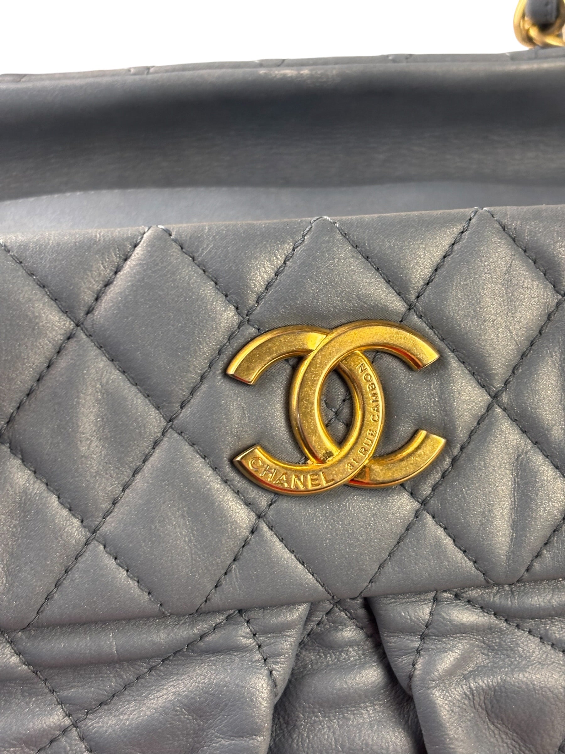 Chanel Blue Quilted Calfskin Iridescent Bowling Bag 2011