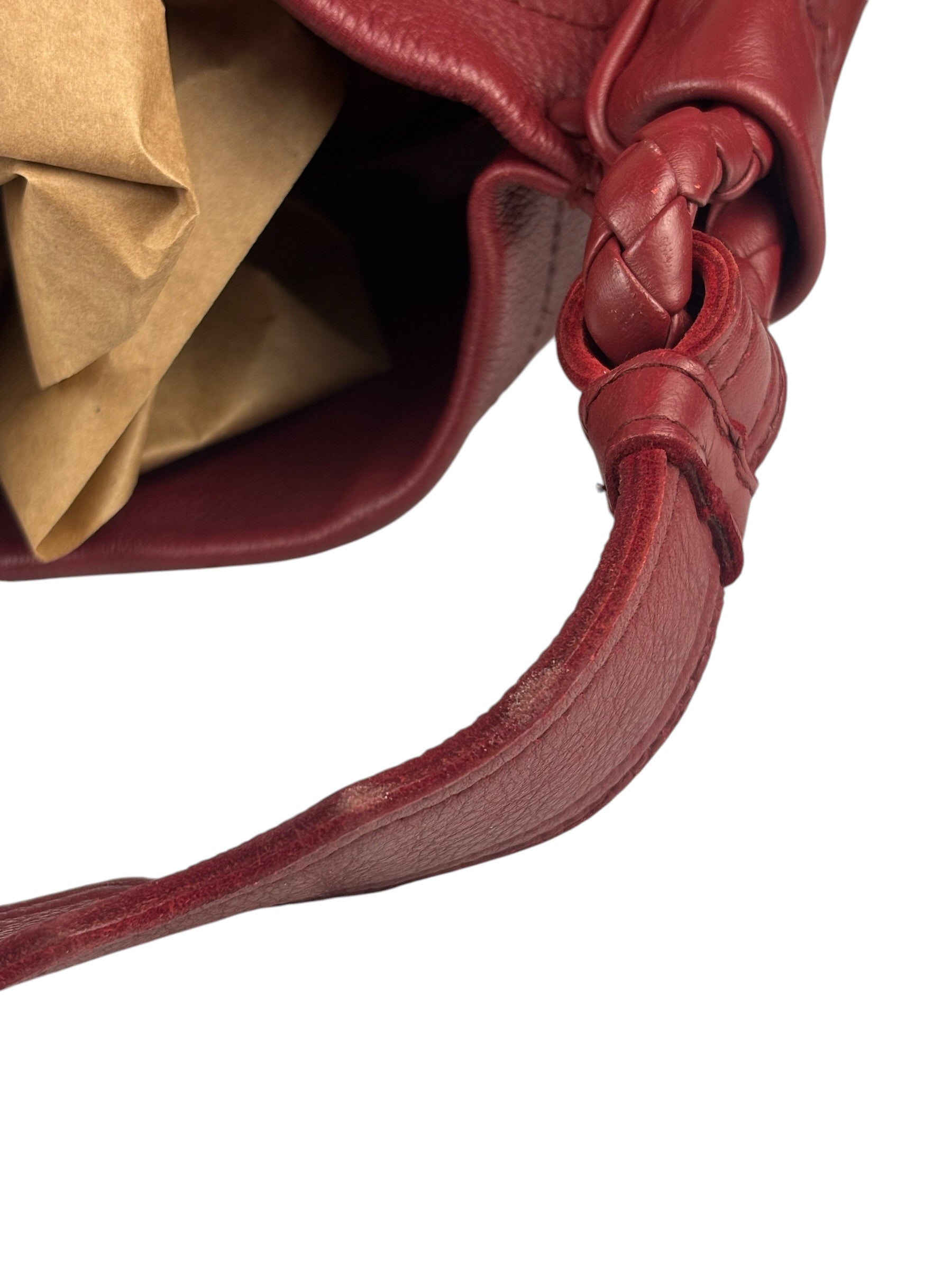 Bottega Veneta Red Leather Intrecciato Trim Hobo Bag