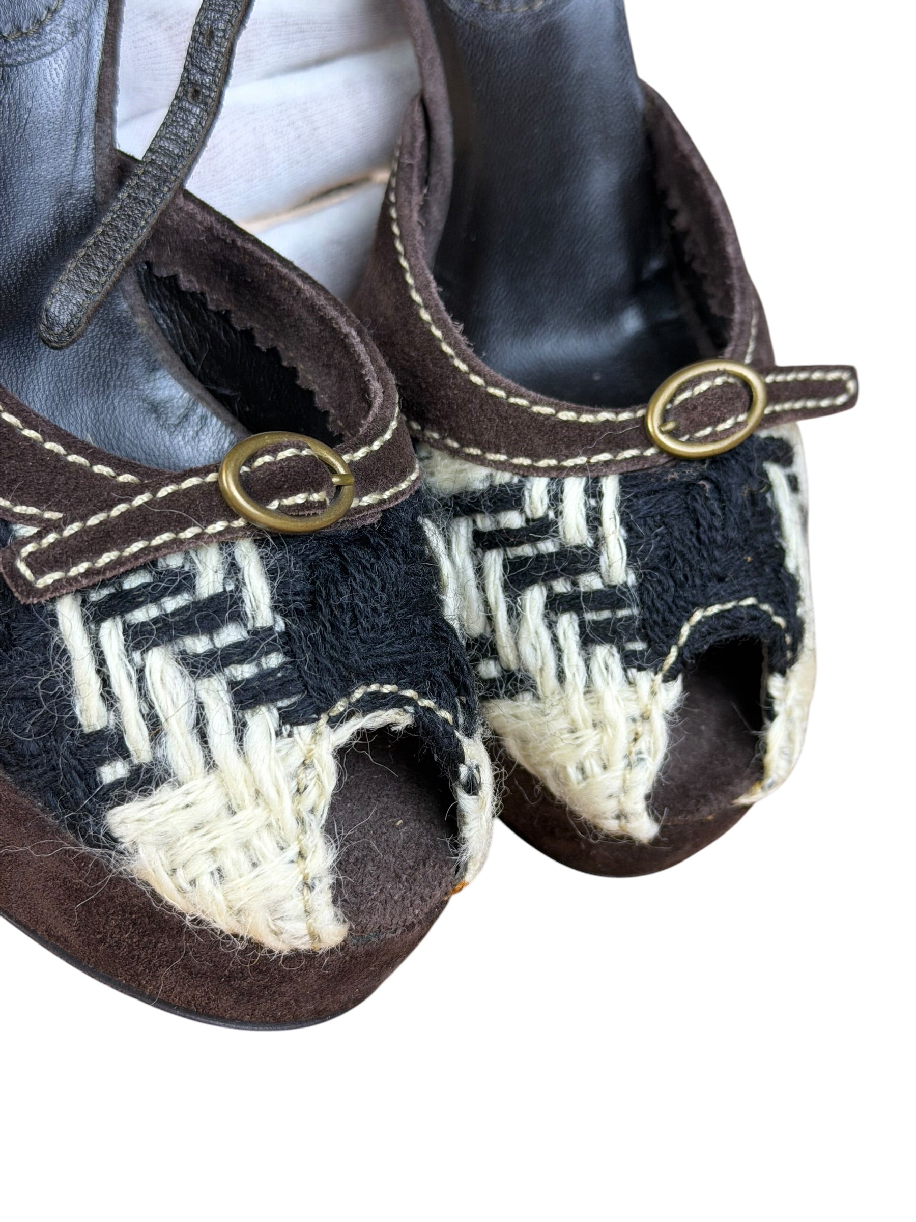 Miu Miu Vintage Woven Tweed Platform Sandals