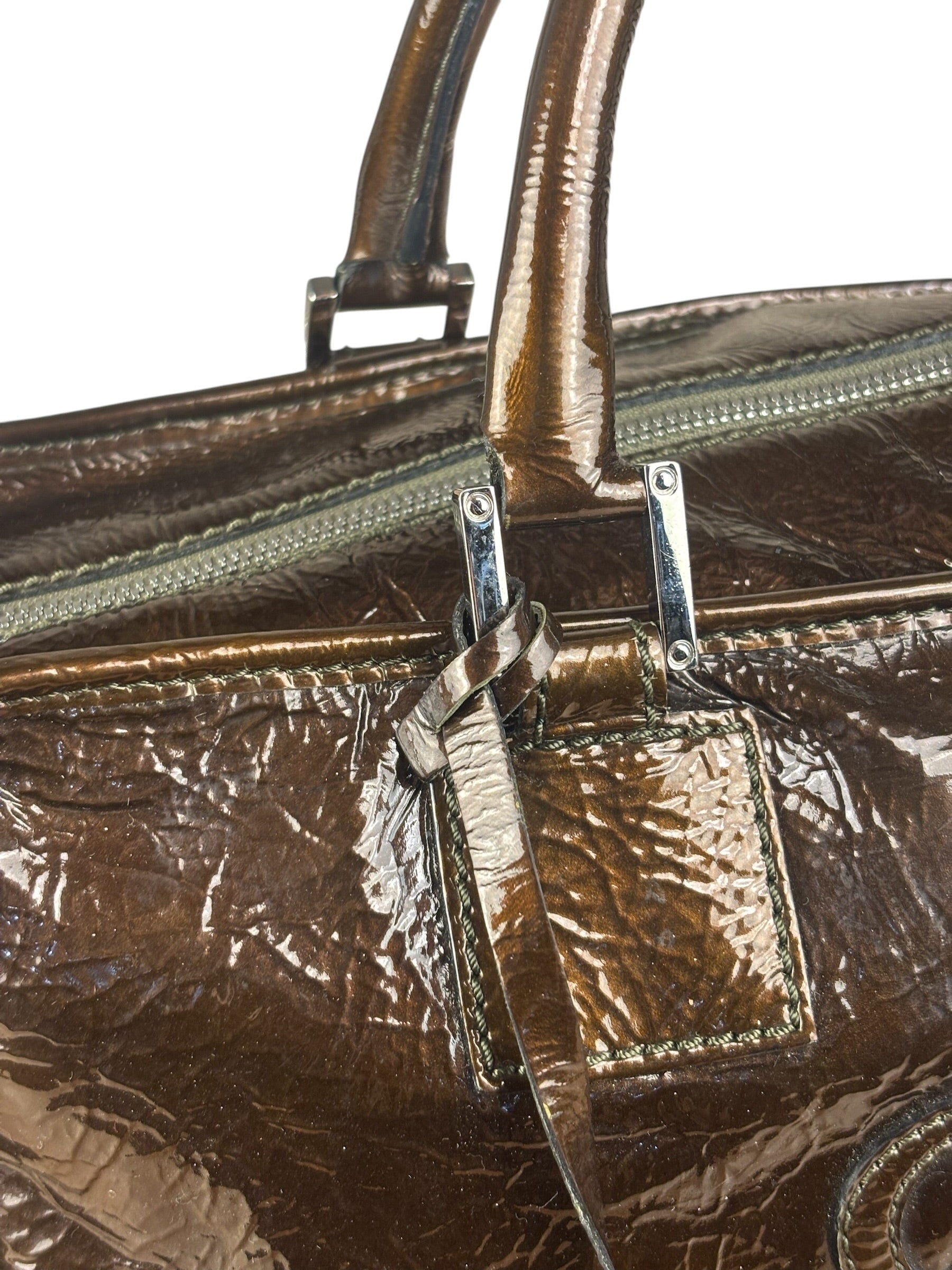 Loewe Vintage Brown Patent Leather Amazona Handbag
