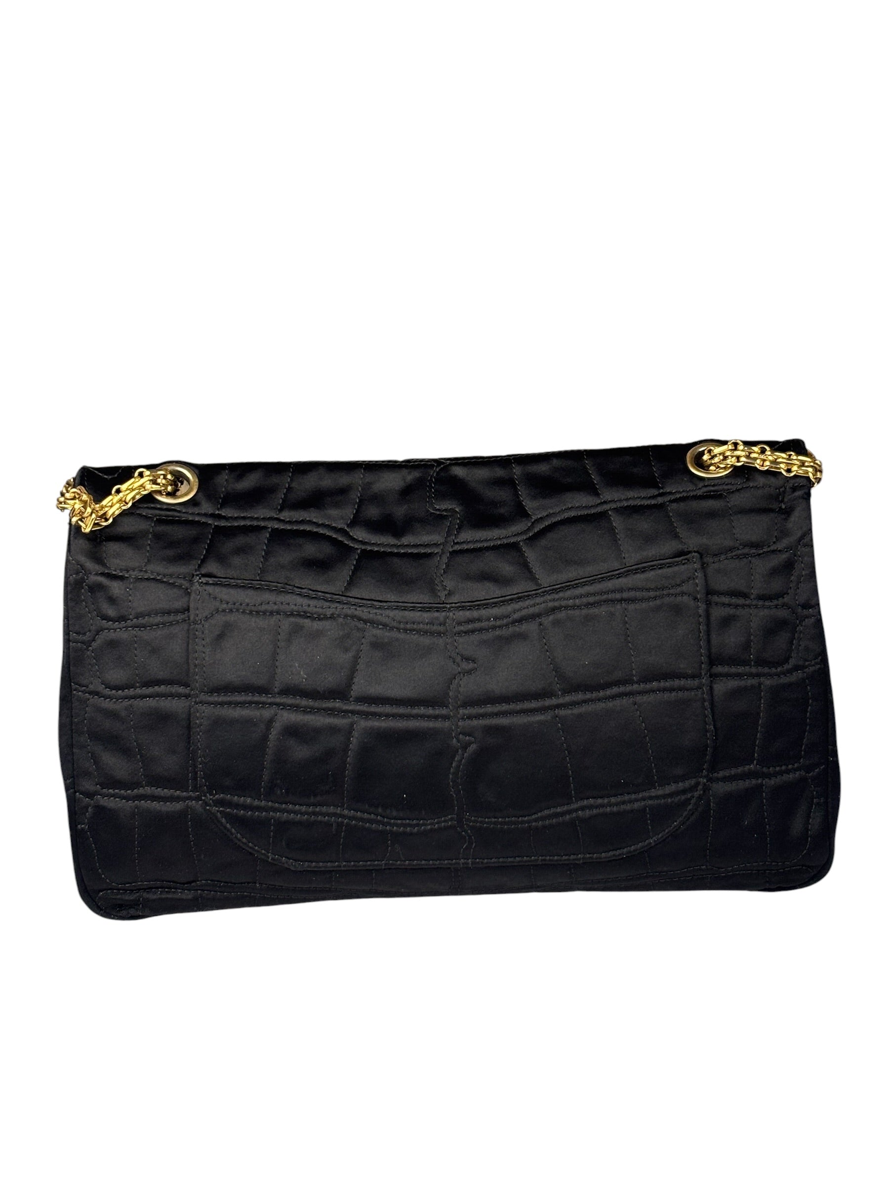 Chanel Black Matelasse Silk Double Flap Bag 2006