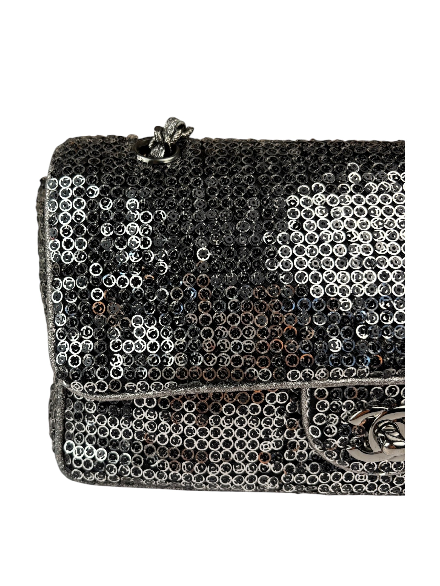 Chanel Silver Sequin East/West Flap Bag 2006