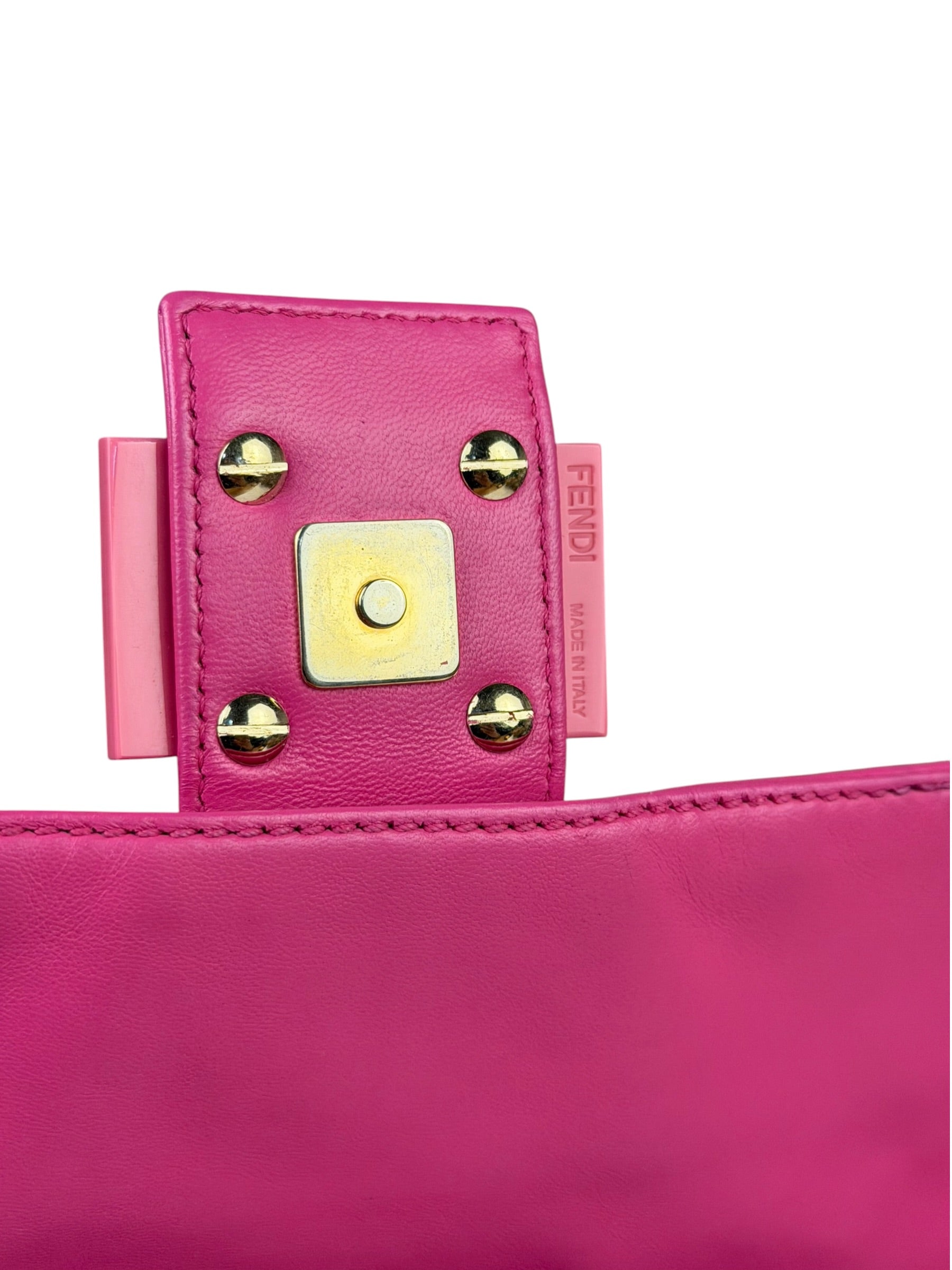Fendi Pink Leather Logo Embossed Baguette