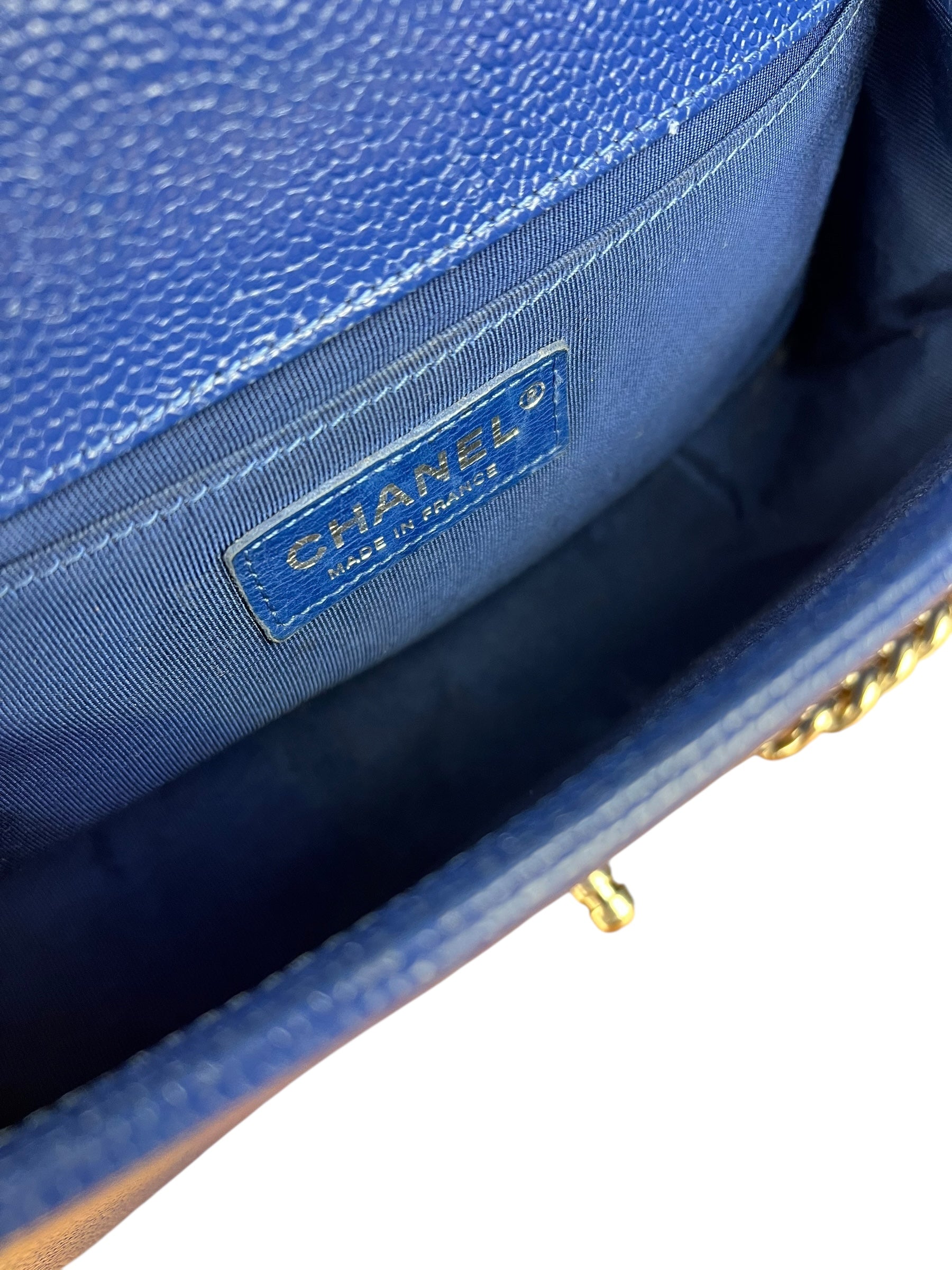 Chanel Blue Chevron Caviar Medium Boy Bag 2019