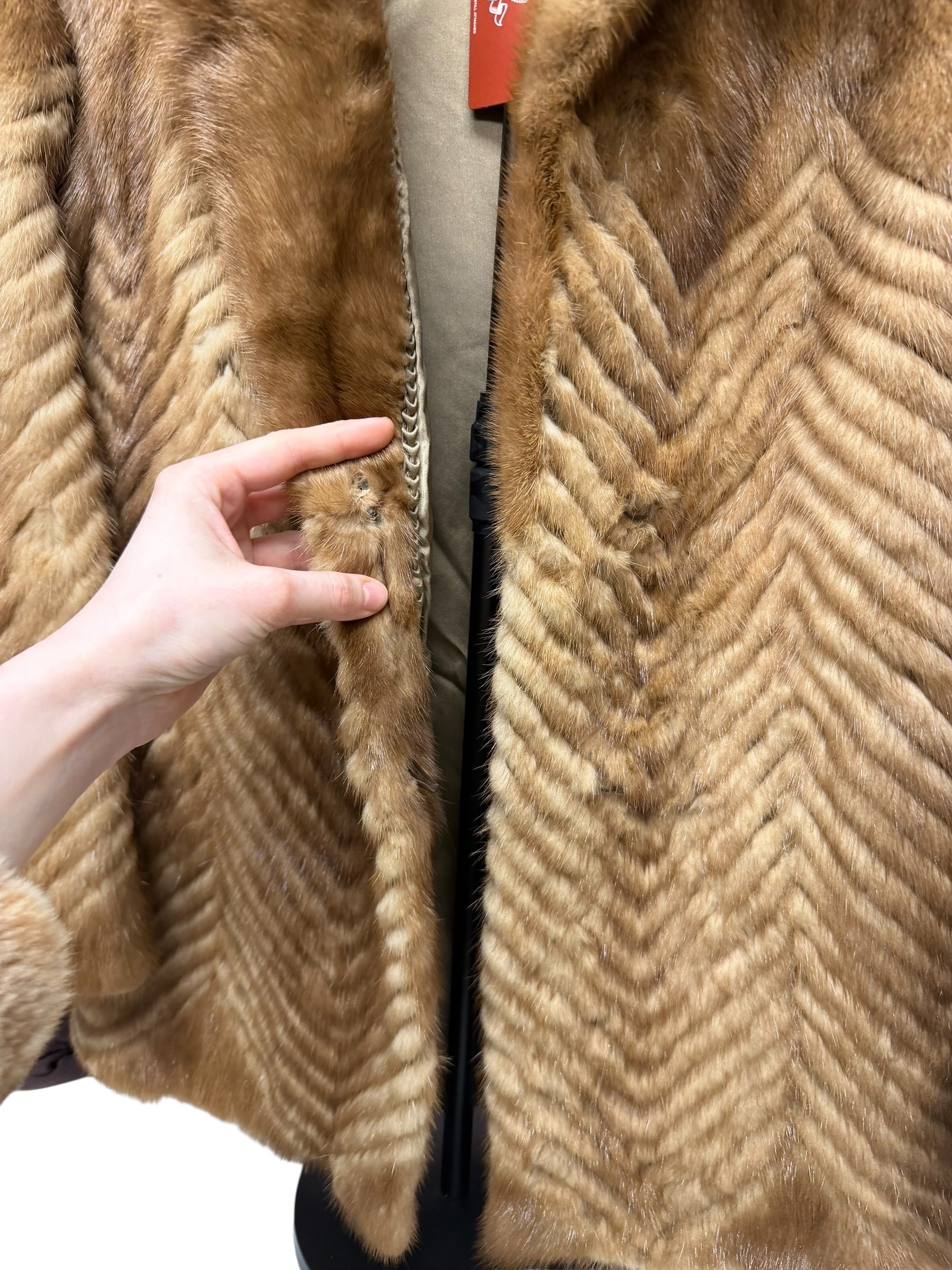 Vintage Light Brown Chevron Mink Fur Coat