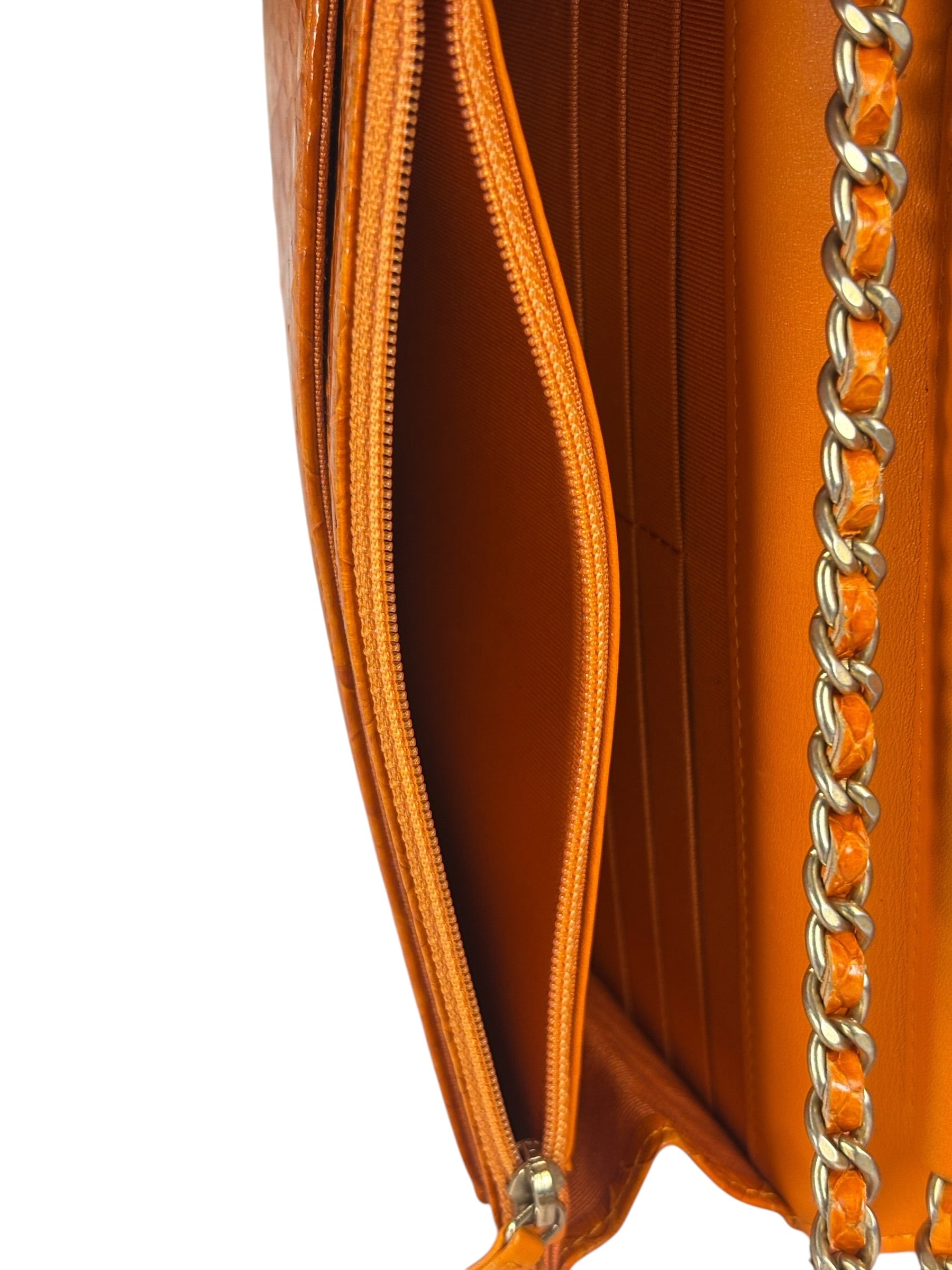 Chanel Orange Pythonskin Flap Wallet On Chain 2013