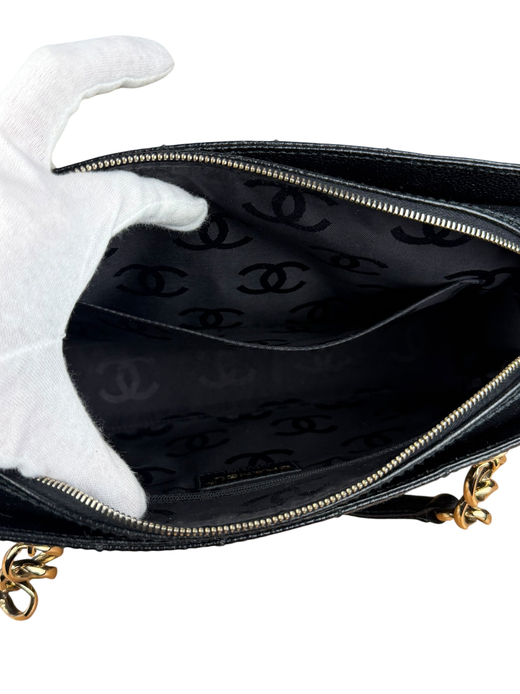 Chanel Black Choco Bar Stitch Caviar Chain Tote 2002