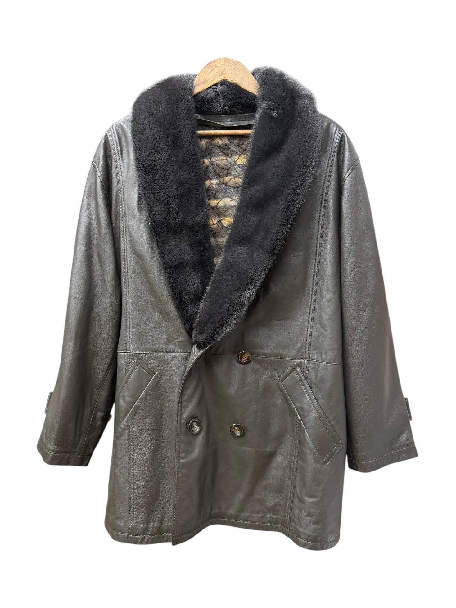 Vintage Grey Fur Lined Leather Blazer Coat