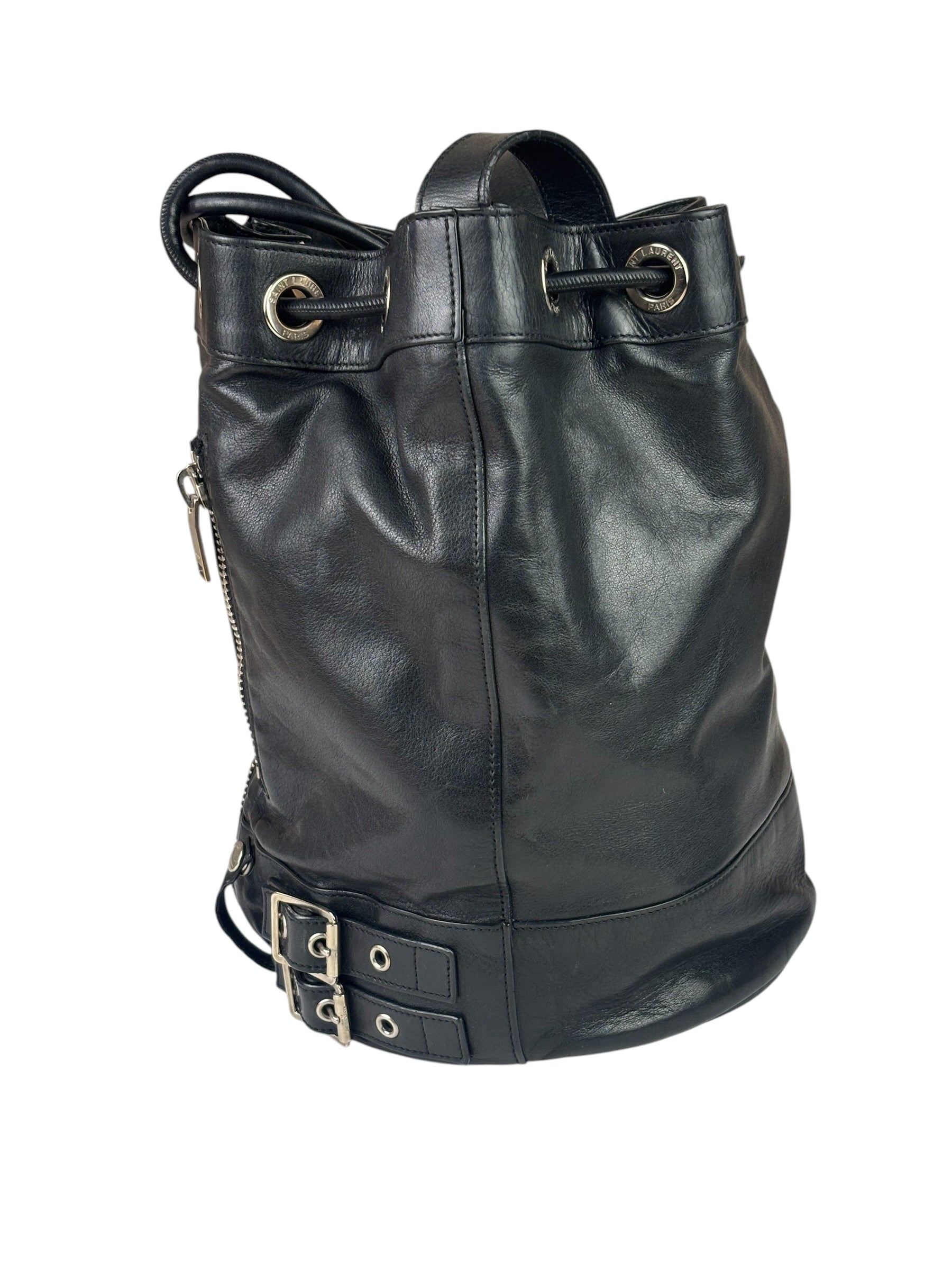Yves Saint Laurent Black Leather Rider Bucket Bag
