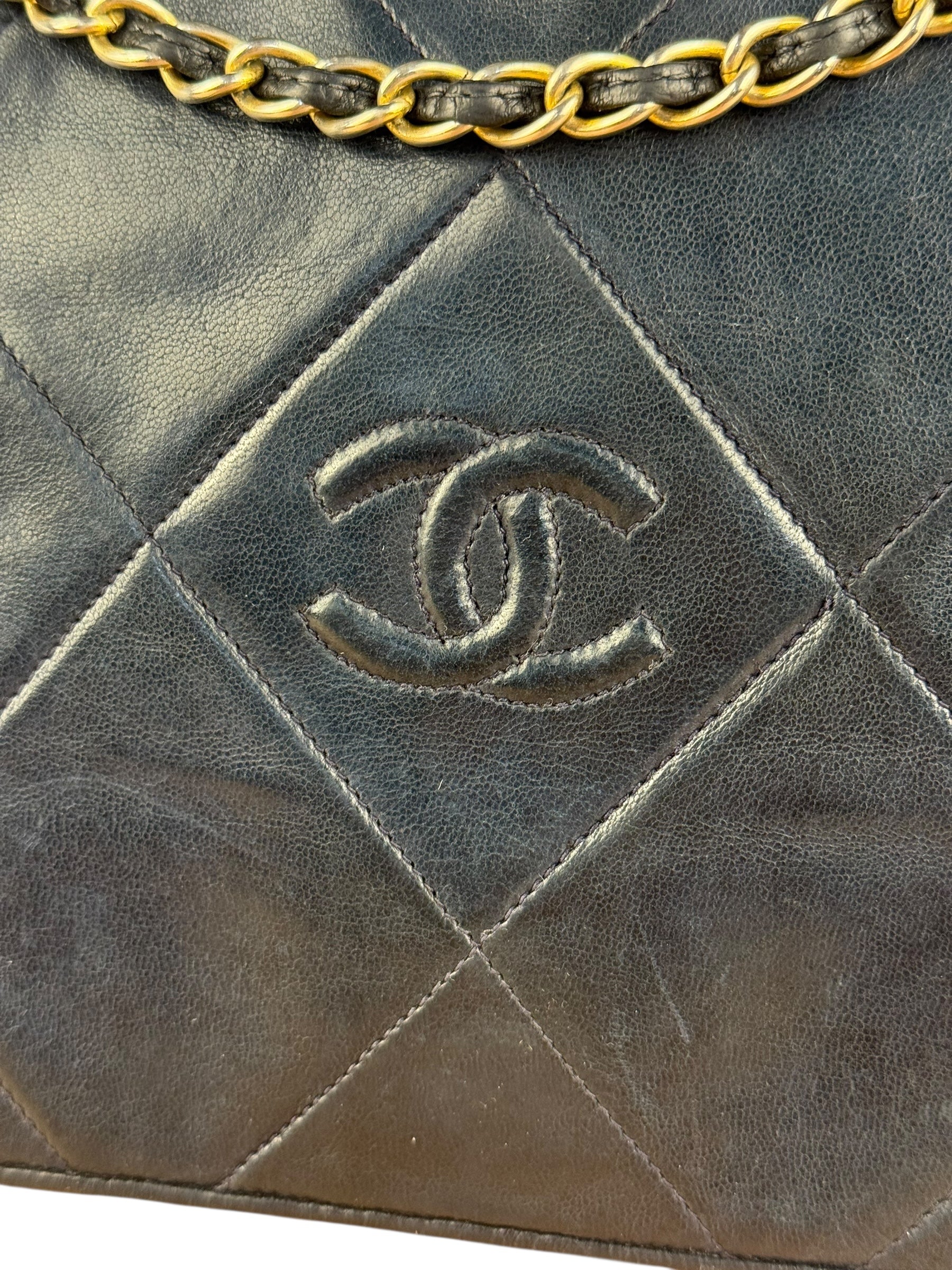 Chanel Black Diamond Stitch Flap CC Bag 1988