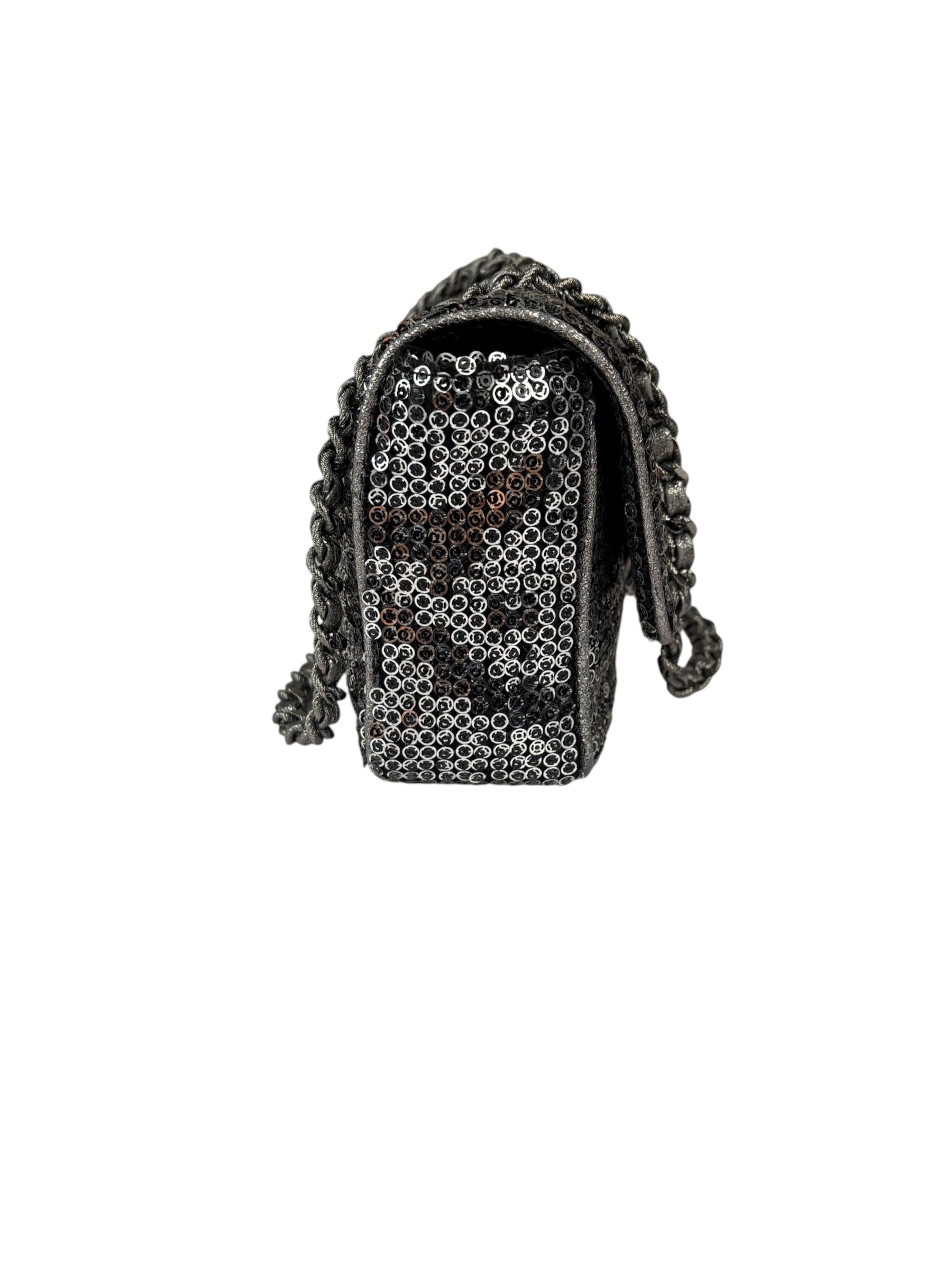 Chanel Silver Sequin East/West Flap Bag 2006