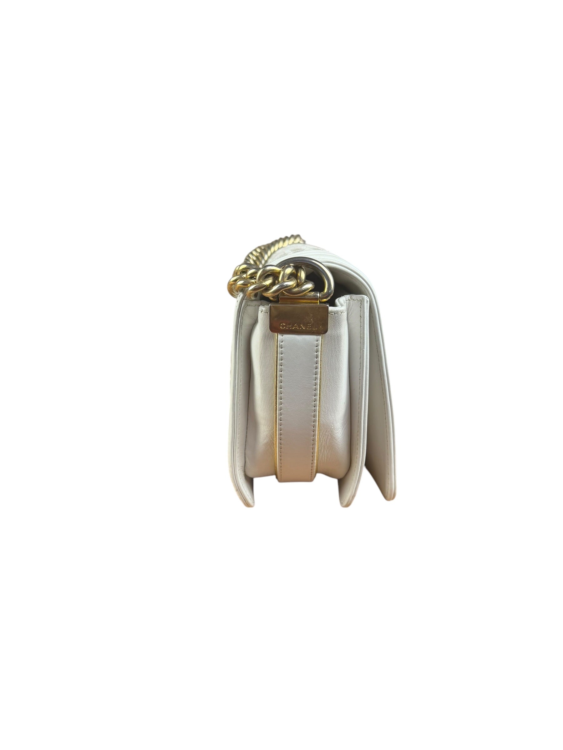 Chanel Vintage White Leather Braided Boy Shoulder Bag 1989