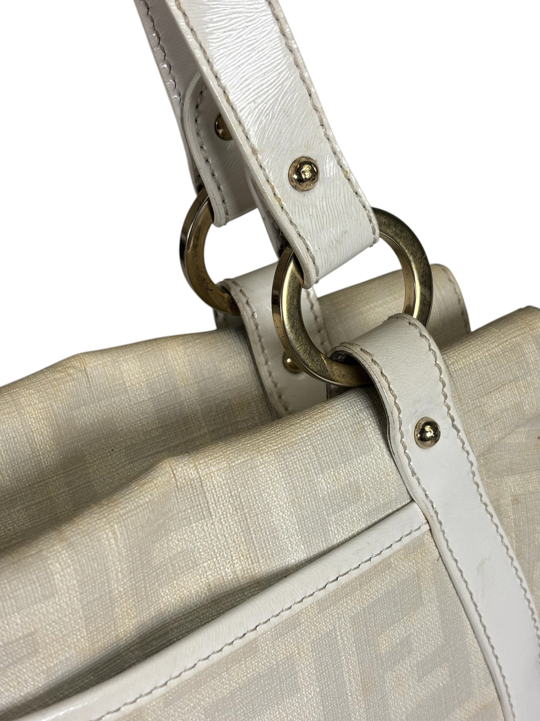 Fendi White Leather PVC Coated Zucca Spalmati Chef Shoulder Bag
