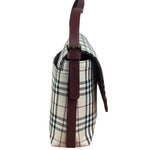 Burberry Burgundy Leather Trim House Check Shoulder Bag