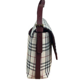Burberry Burgundy Leather Trim House Check Shoulder Bag