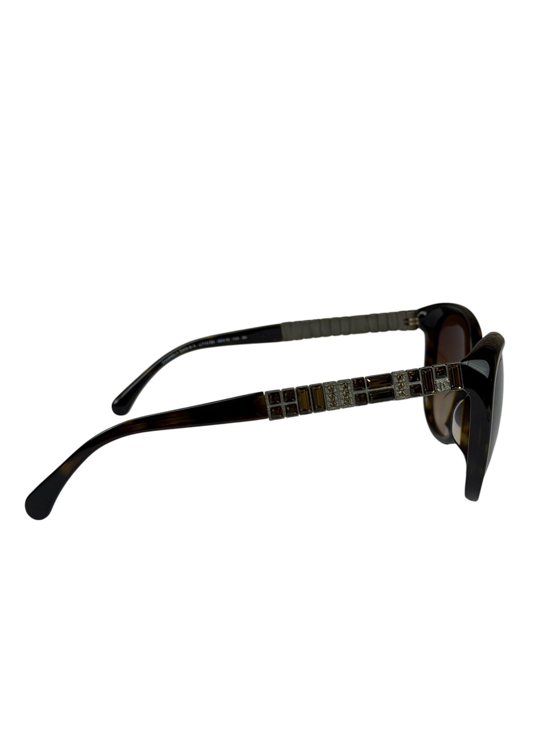 Chanel Brown 5309-B-A Crystal Baguette Bijou Cat-Eye Sunglasses