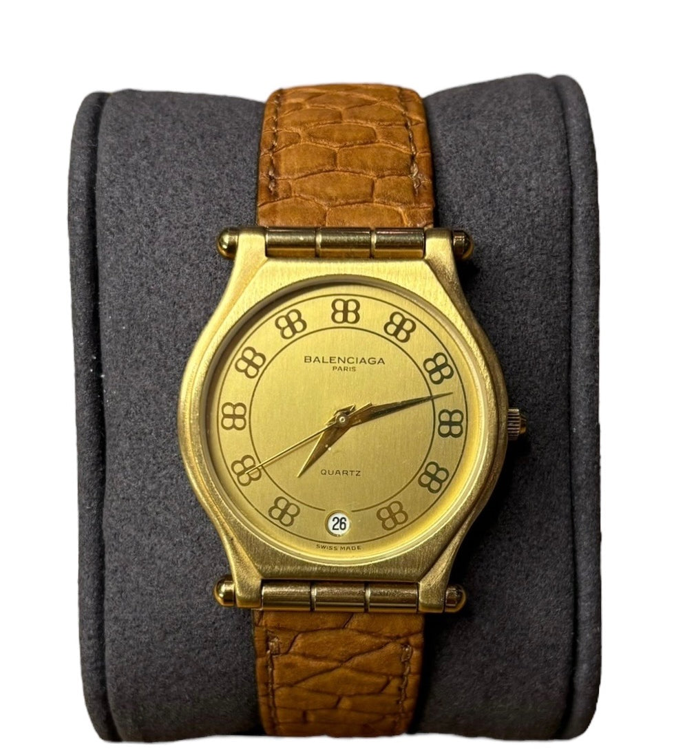 Balenciaga Gold Plated Champagne Dial Brown Leather Strap