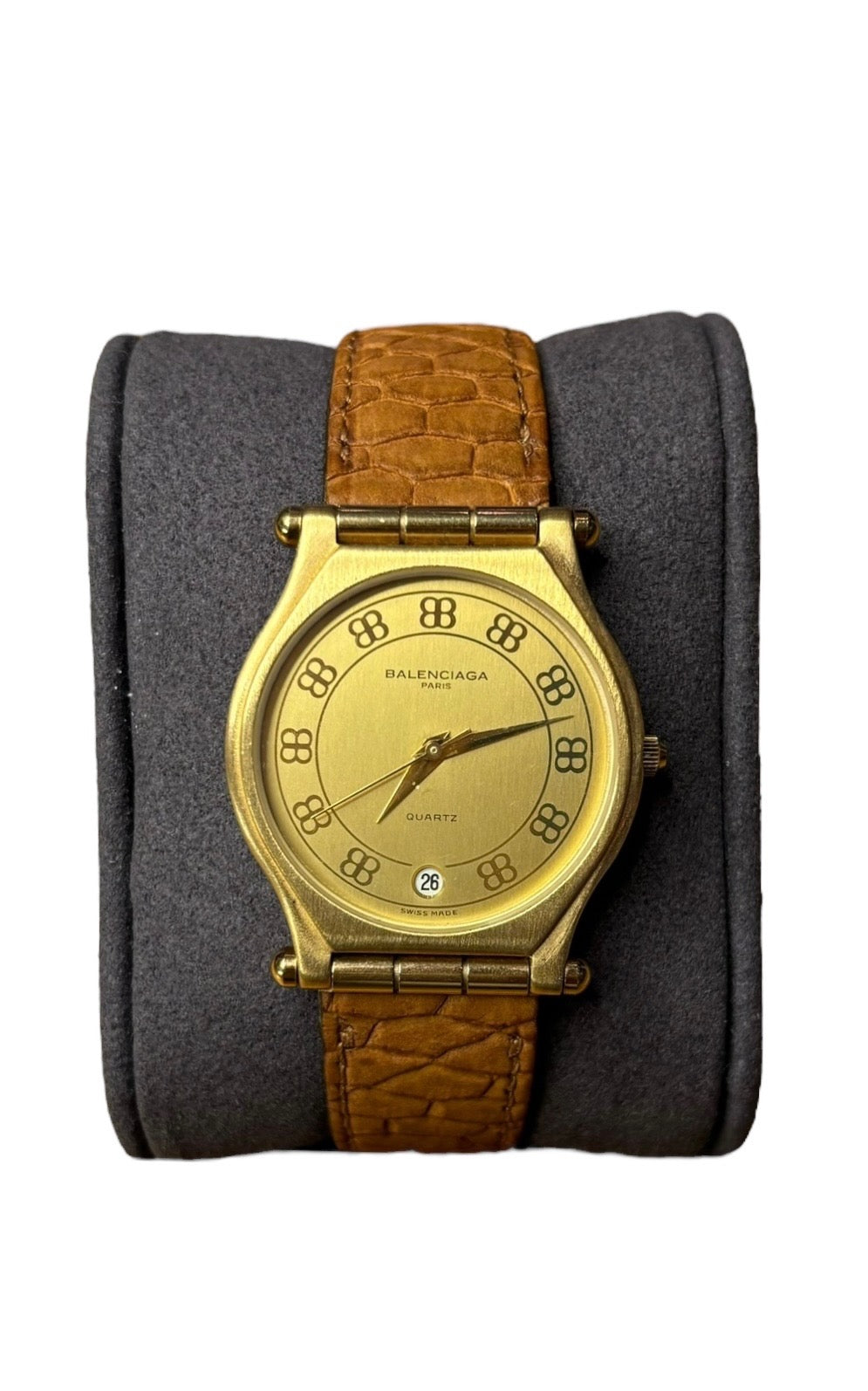 Balenciaga Gold Plated Champagne Dial Brown Leather Strap