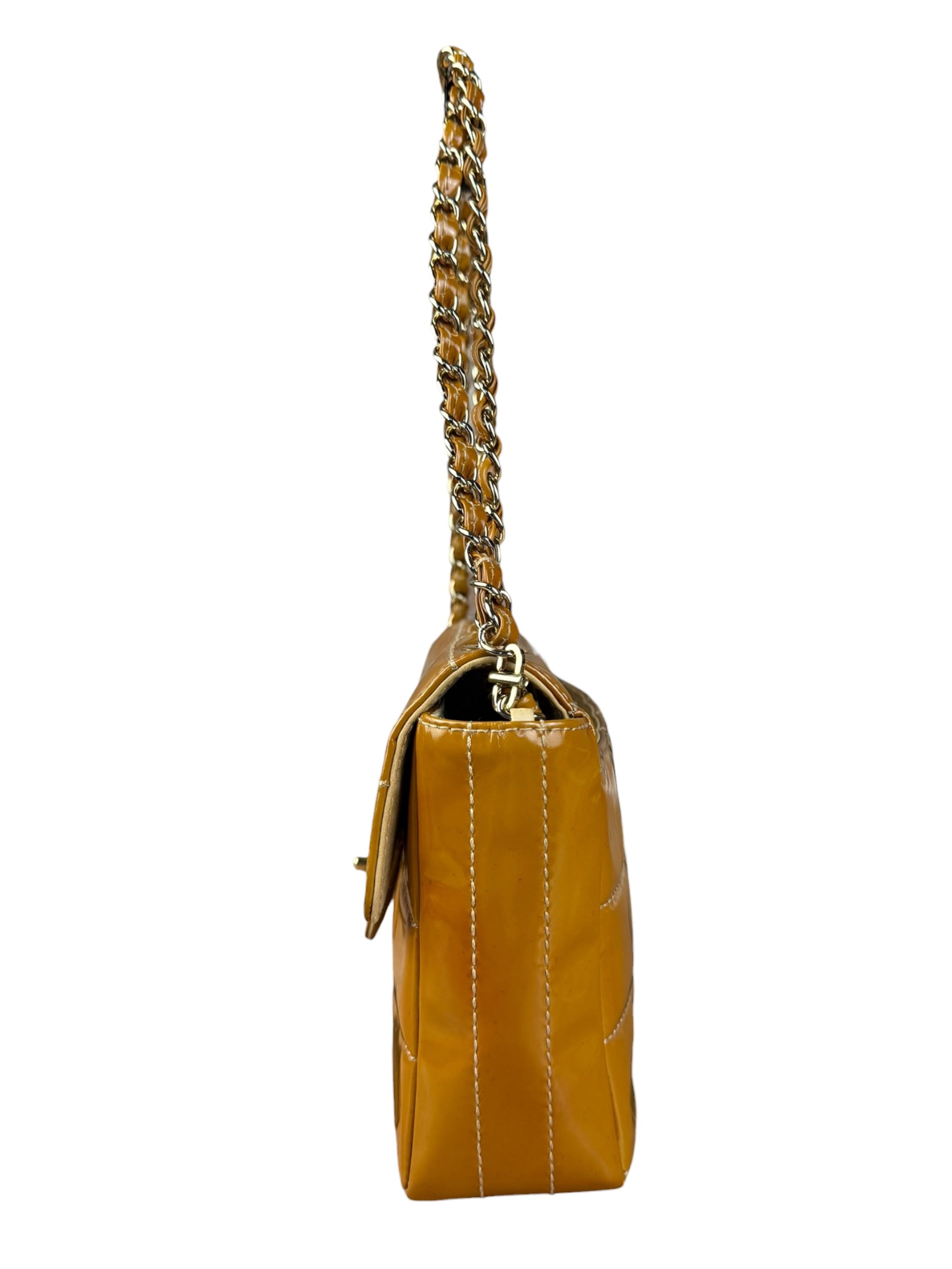 Chanel Gold Patent East West Stitch Flap Bag 2002
