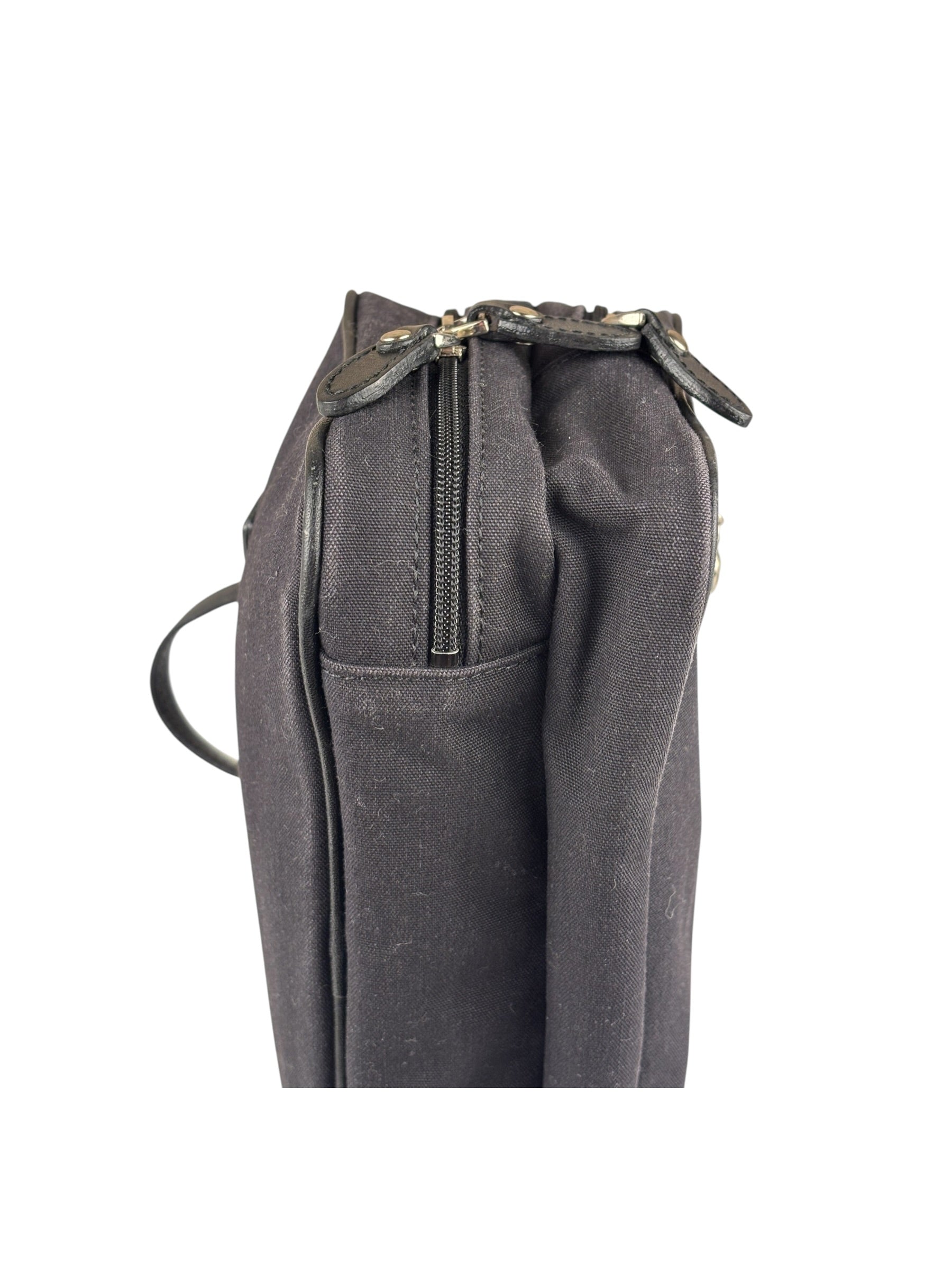 Burberry Black Leather Trim Canvas Pouch Bag