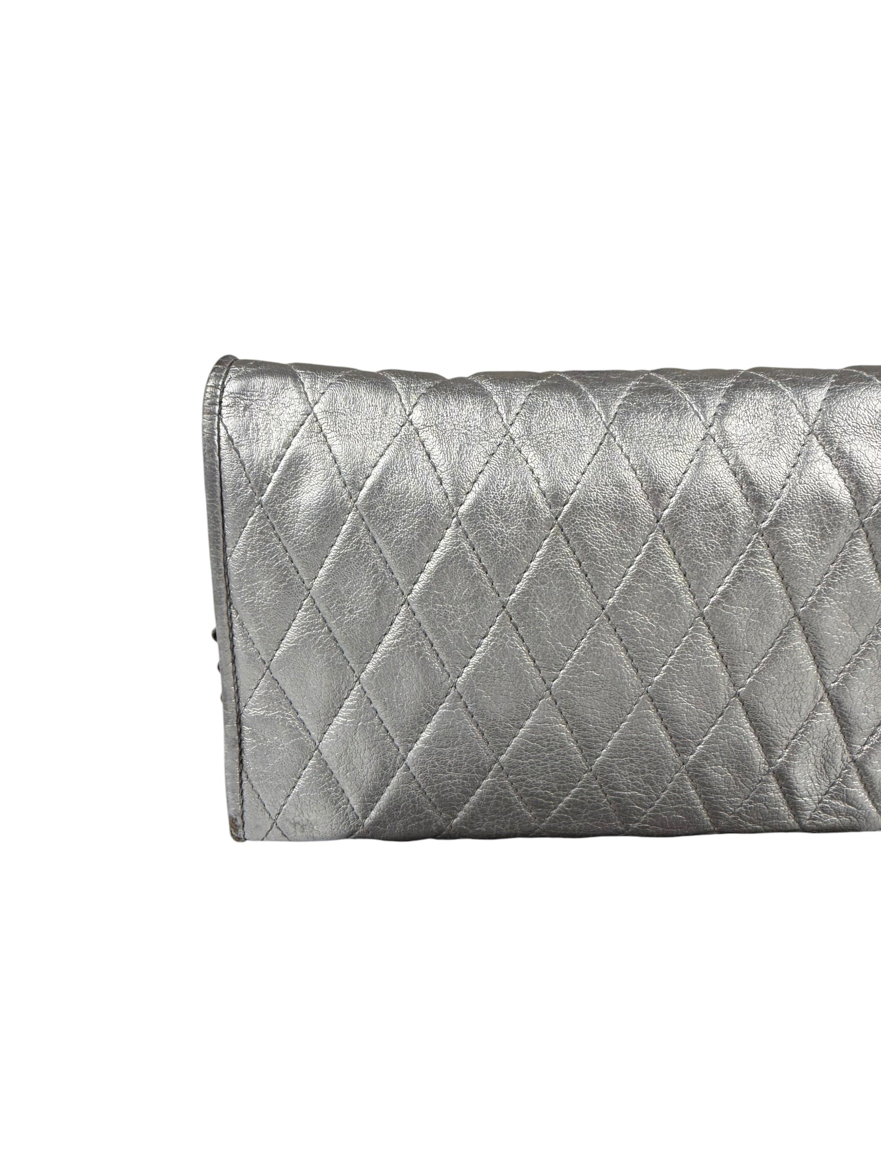 Chanel Vintage Metallic Silver Quilted Tassel Flap Bag 1997