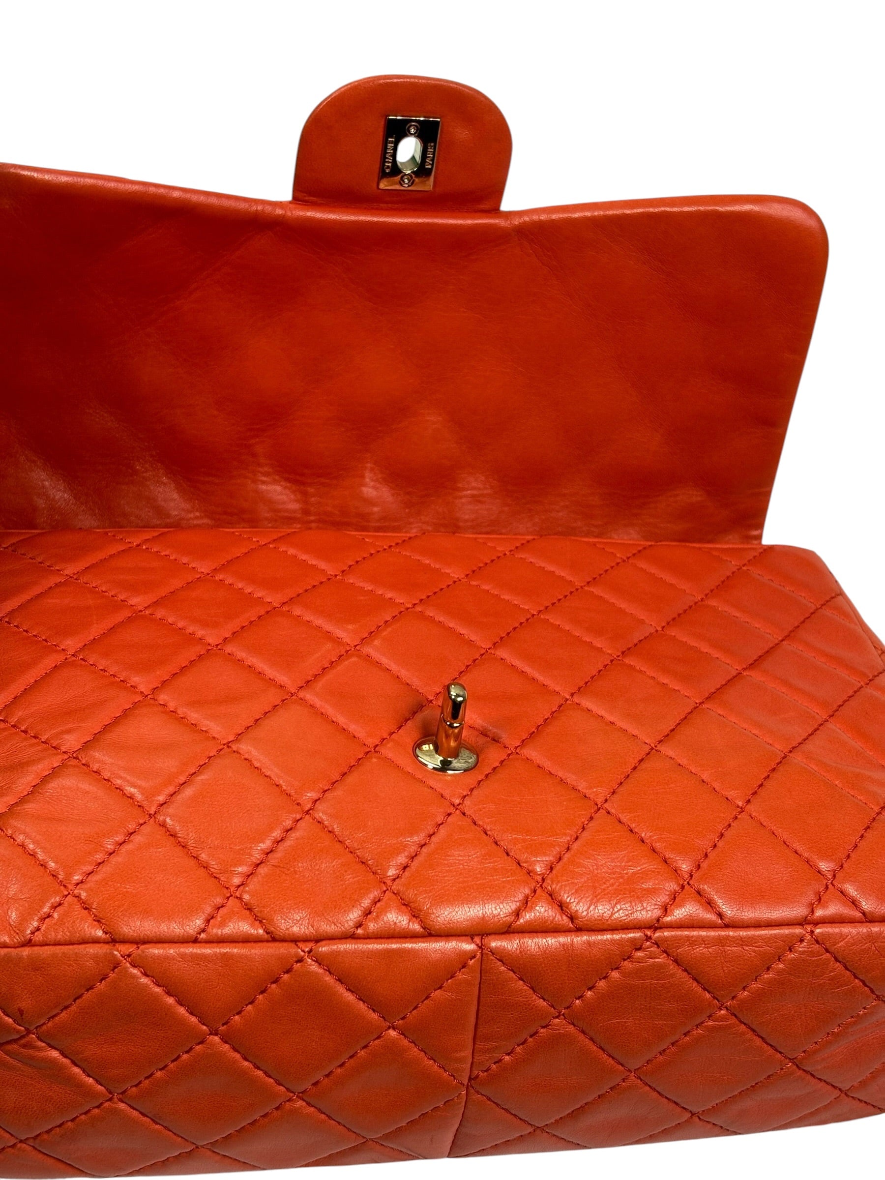 Chanel Orange Quilted Lambskin Flap Bag 2008