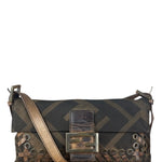 Fendi Zucca Whipstitch Baguette Shoulder Bag