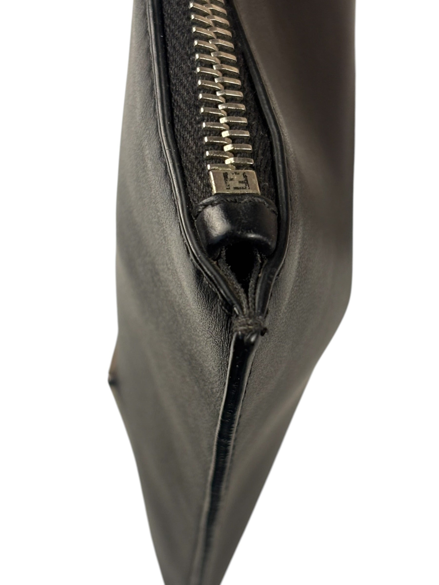 Fendi Black Leather Monsters Zip Clutch