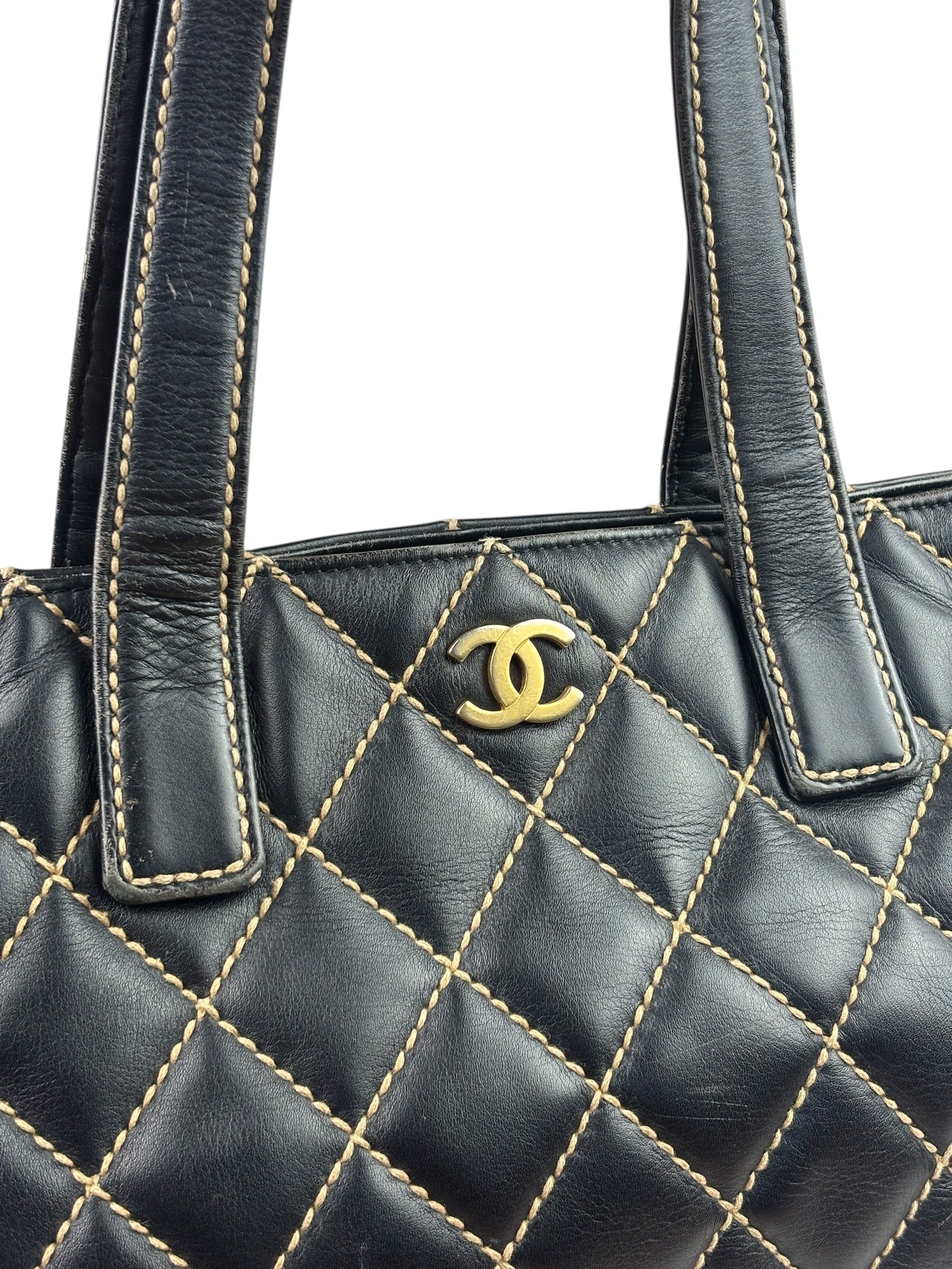 Chanel Black Leather Wild Stitch Surpique Tote 2005