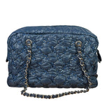 Chanel Blue Leather Trim/Nylon Tweed Stitch Puffer Chain Shoulder Bag 2010